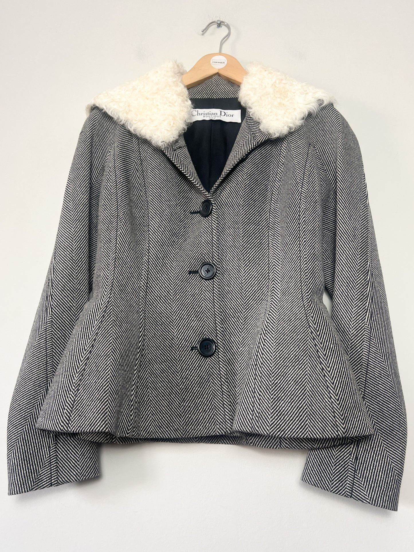 Veste CHRISTIAN DIOR BOUTIQUE (Période John Galliano) - 100% Laine Vierge & Soie - Col Kalgan Amovible - Made in France - Taille 36 FR