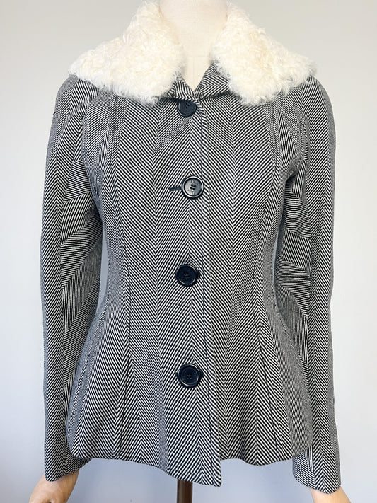 Veste CHRISTIAN DIOR BOUTIQUE (Période John Galliano) - 100% Laine Vierge & Soie - Col Kalgan Amovible - Made in France - Taille 36 FR