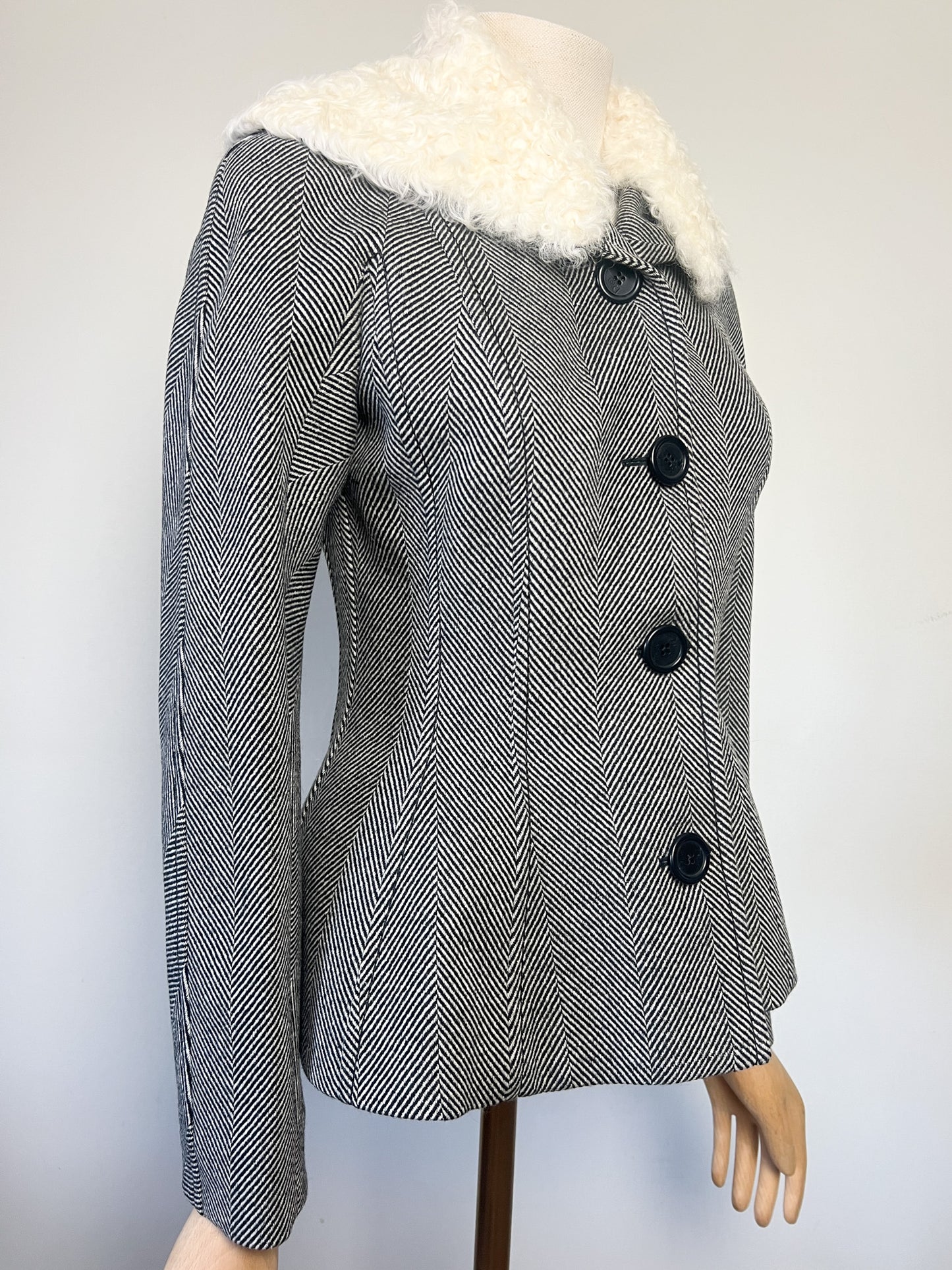 Veste CHRISTIAN DIOR BOUTIQUE (Période John Galliano) - 100% Laine Vierge & Soie - Col Kalgan Amovible - Made in France - Taille 36 FR