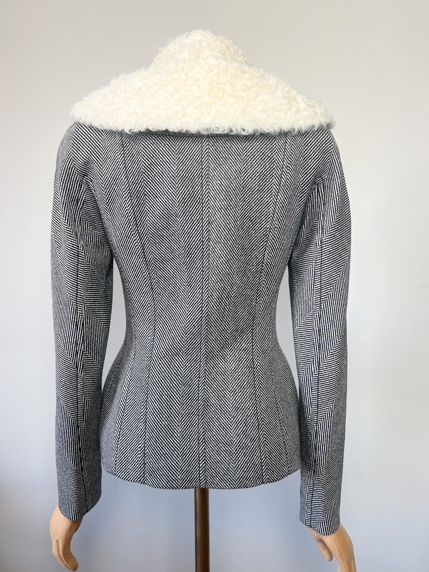 Veste CHRISTIAN DIOR BOUTIQUE (Période John Galliano) - 100% Laine Vierge & Soie - Col Kalgan Amovible - Made in France - Taille 36 FR