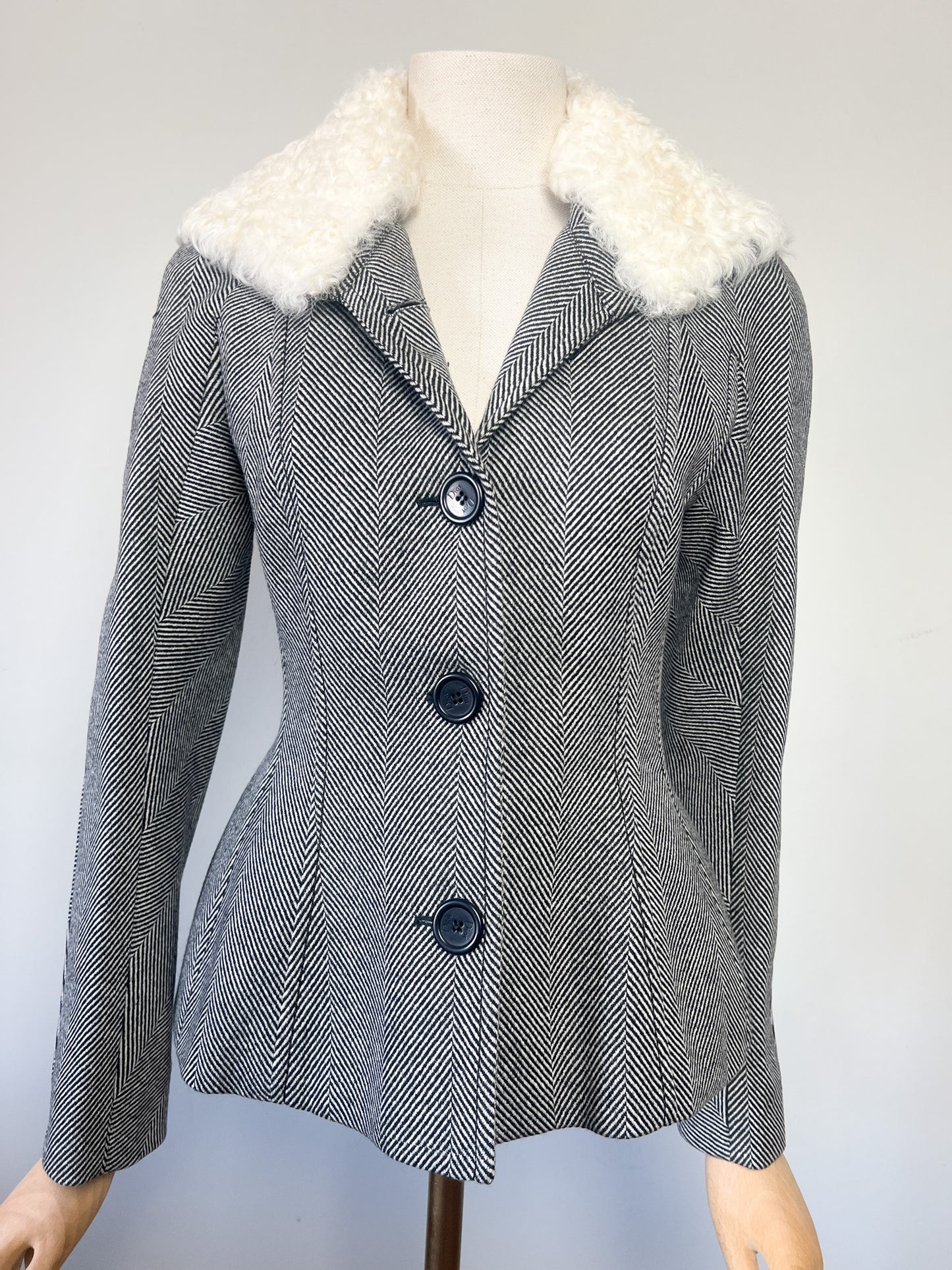 Veste CHRISTIAN DIOR BOUTIQUE (Période John Galliano) - 100% Laine Vierge & Soie - Col Kalgan Amovible - Made in France - Taille 36 FR