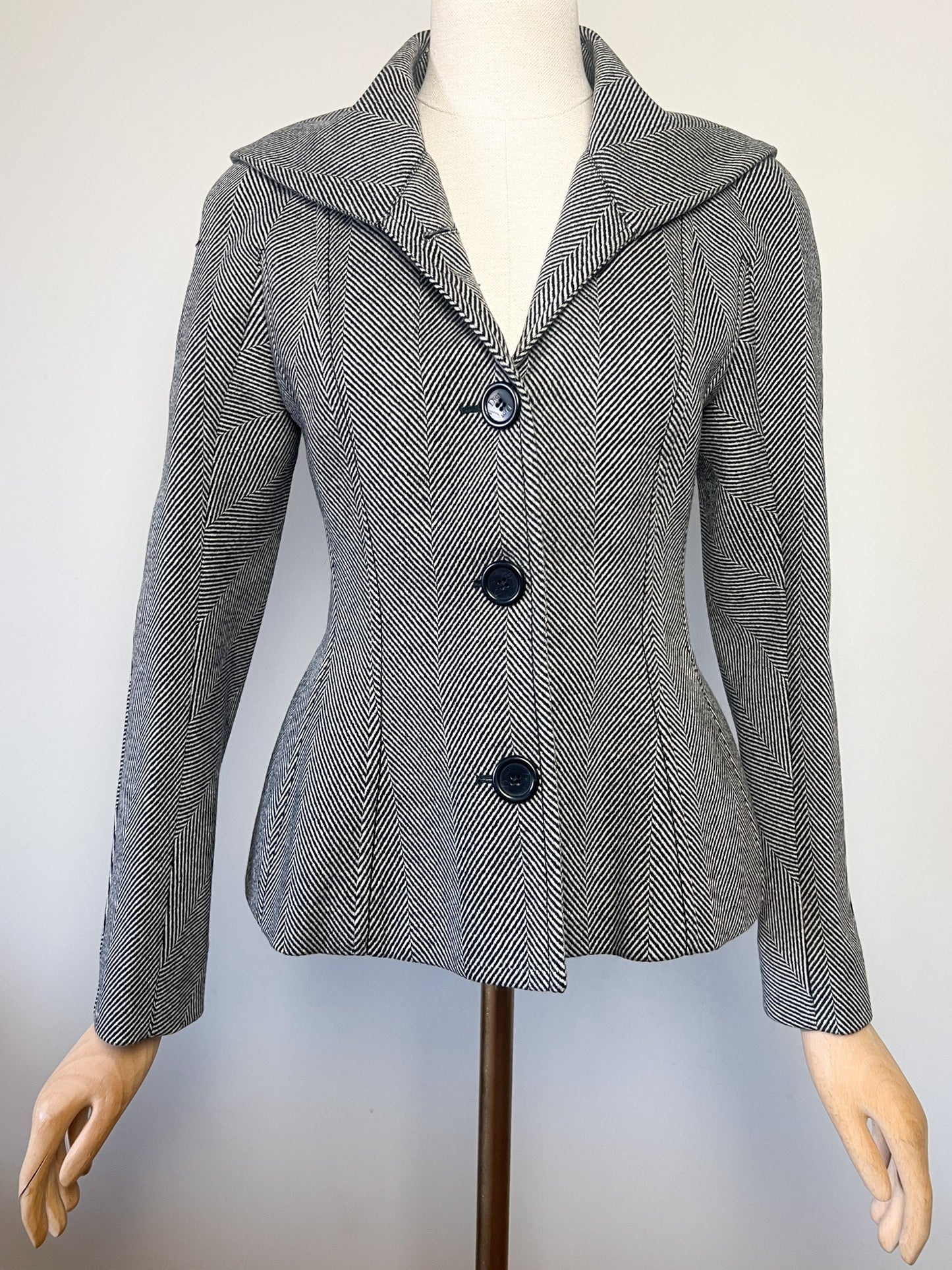 Veste CHRISTIAN DIOR BOUTIQUE (Période John Galliano) - 100% Laine Vierge & Soie - Col Kalgan Amovible - Made in France - Taille 36 FR