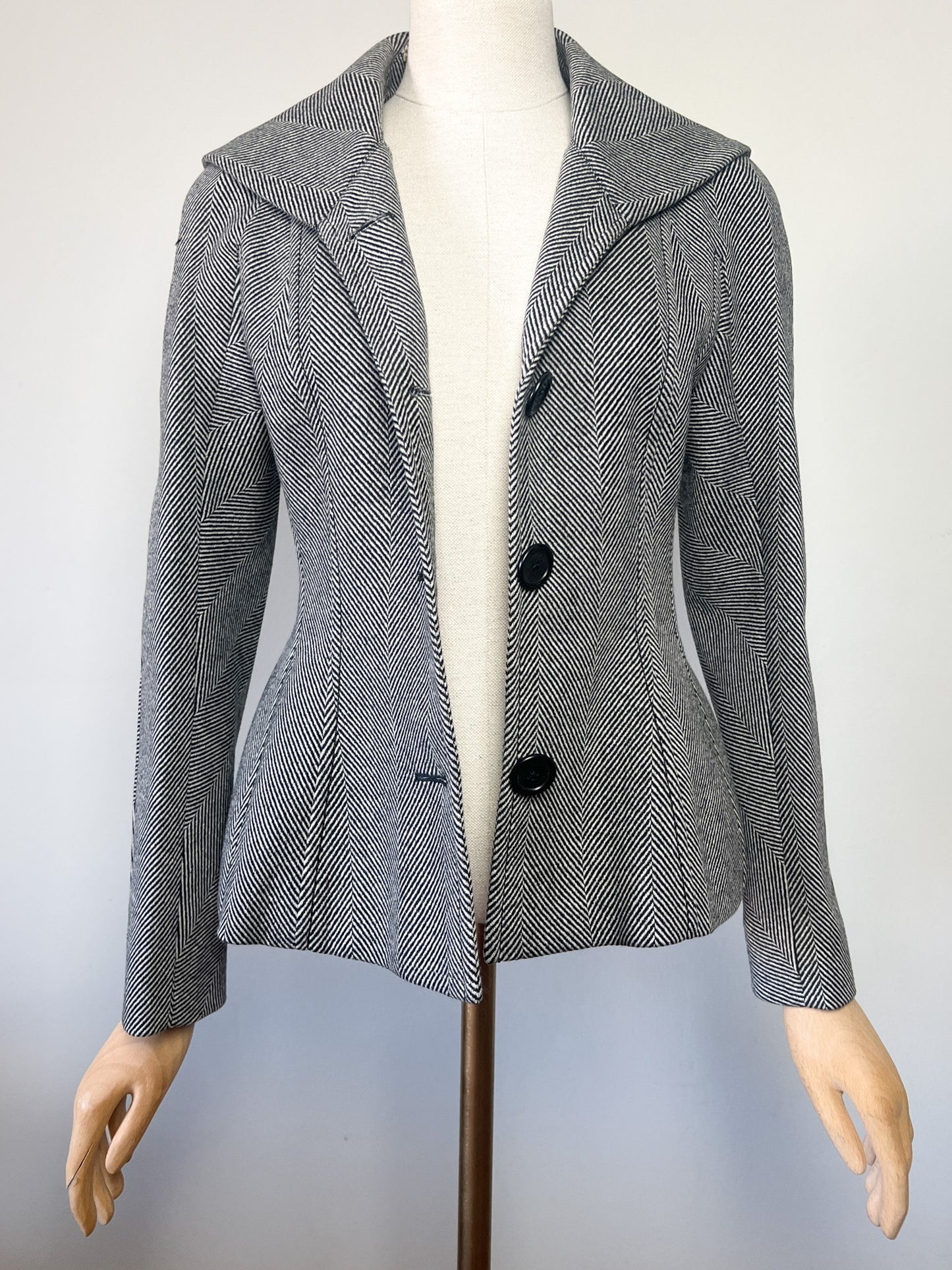 Veste CHRISTIAN DIOR BOUTIQUE (Période John Galliano) - 100% Laine Vierge & Soie - Col Kalgan Amovible - Made in France - Taille 36 FR