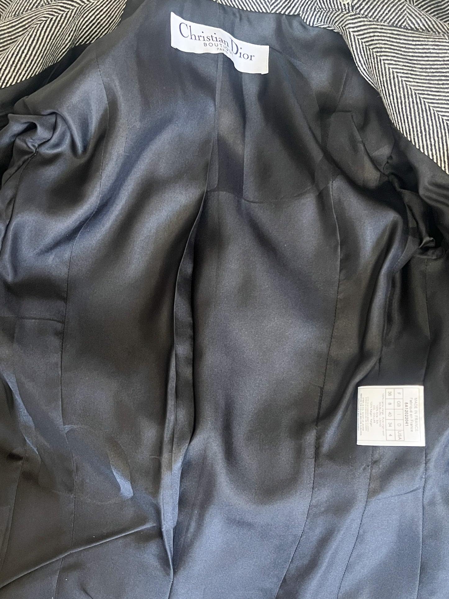 Veste CHRISTIAN DIOR BOUTIQUE (Période John Galliano) - 100% Laine Vierge & Soie - Col Kalgan Amovible - Made in France - Taille 36 FR