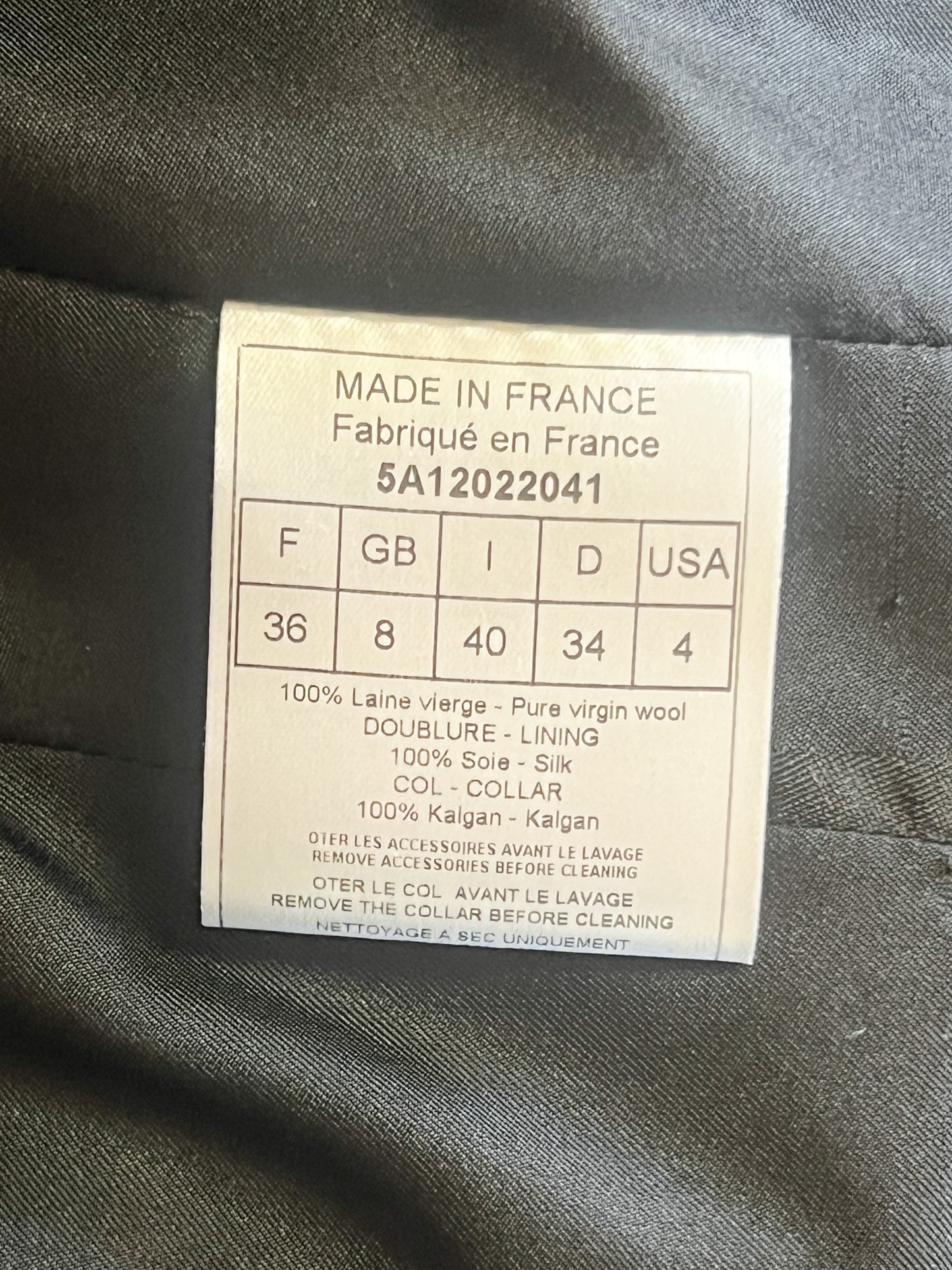 Veste CHRISTIAN DIOR BOUTIQUE (Période John Galliano) - 100% Laine Vierge & Soie - Col Kalgan Amovible - Made in France - Taille 36 FR