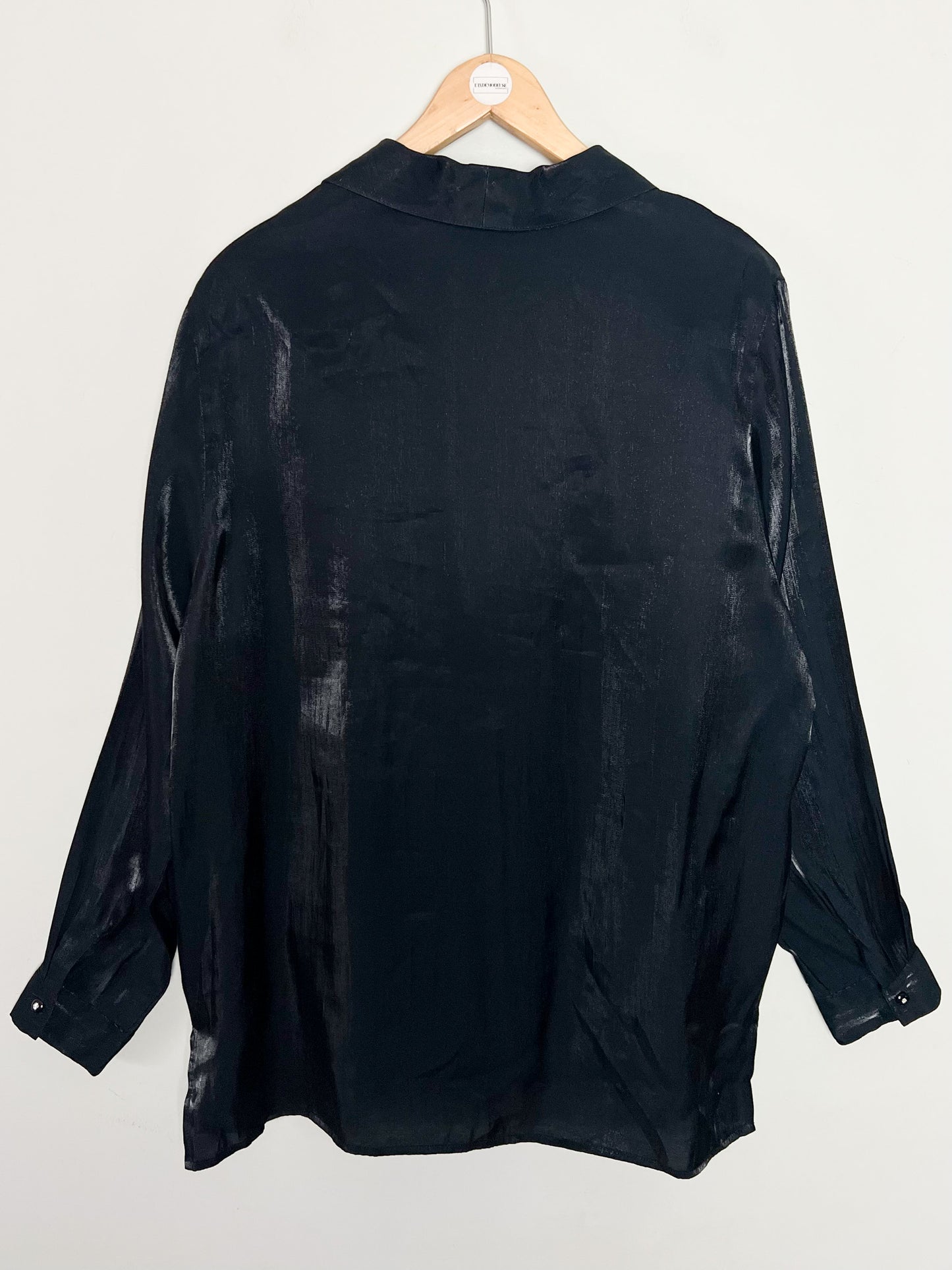 Chemisier Tunique Noir Moiré Vintage - Broderies & Strass - Chic - T42/44