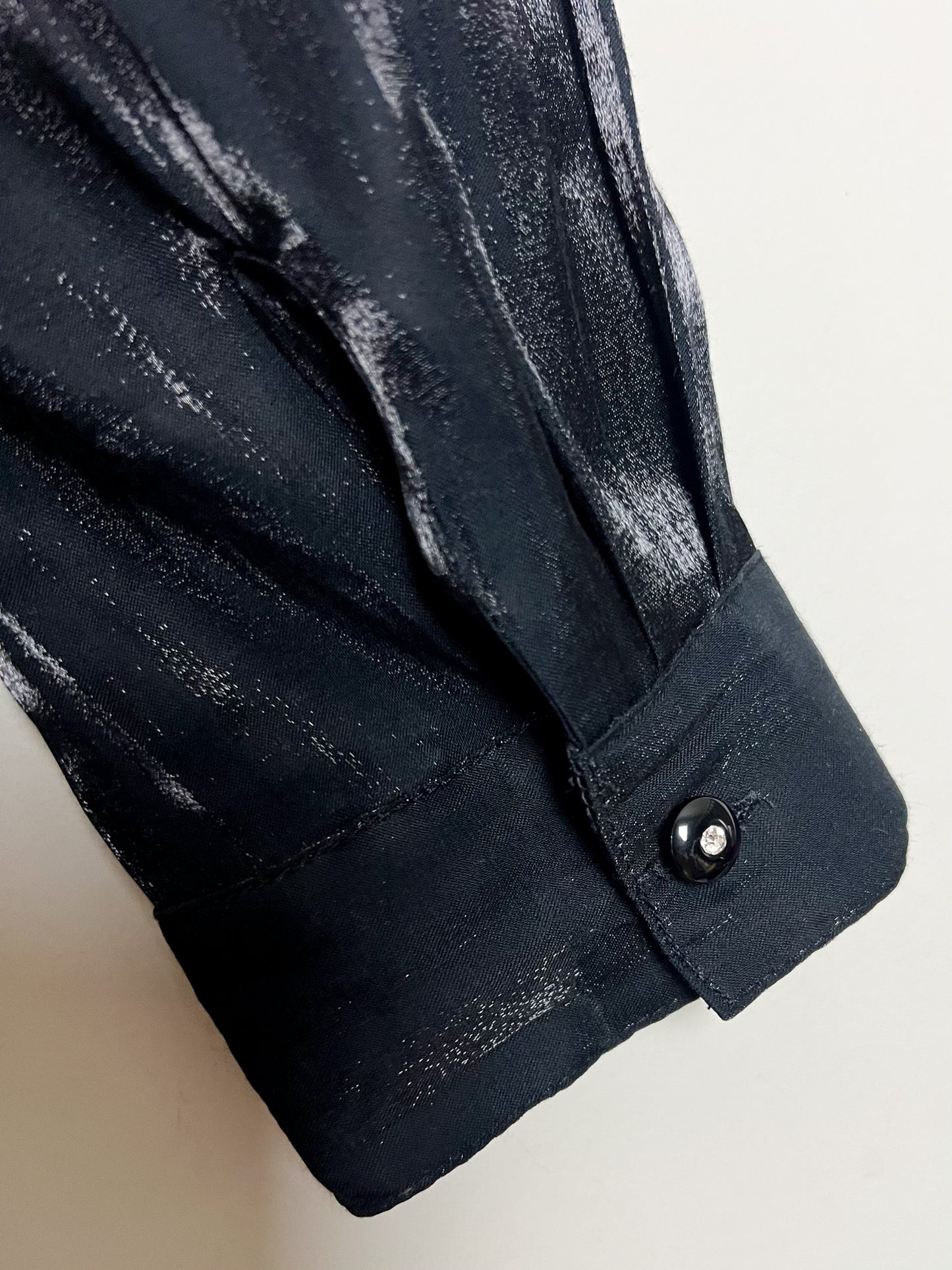 Chemisier Tunique Noir Moiré Vintage - Broderies & Strass - Chic - T42/44