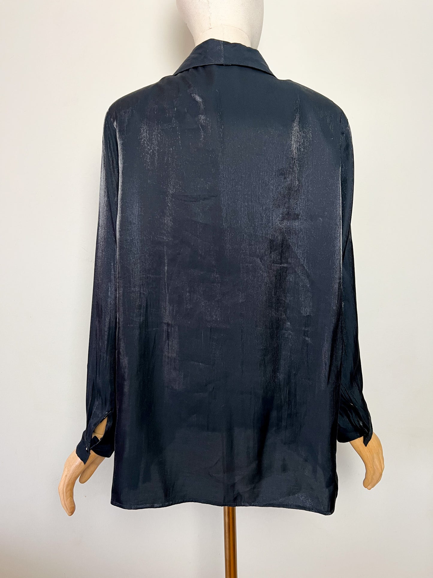 Chemisier Tunique Noir Moiré Vintage - Broderies & Strass - Chic - T42/44