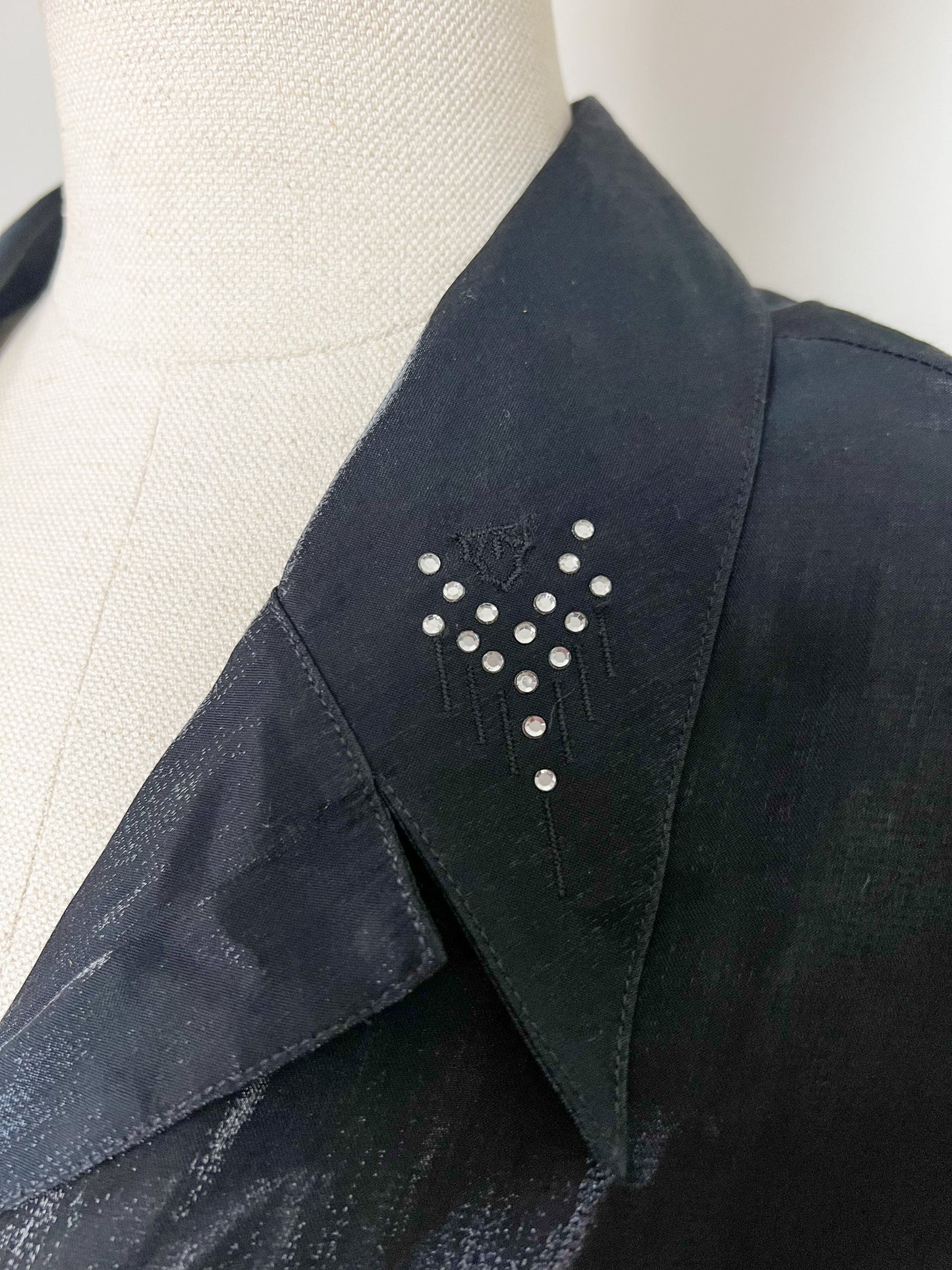 Chemisier Tunique Noir Moiré Vintage - Broderies & Strass - Chic - T42/44