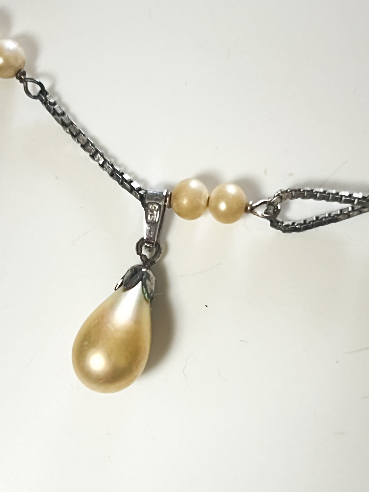 Collier vintage Art Déco en Argent 925 & perles – Pendentif goutte