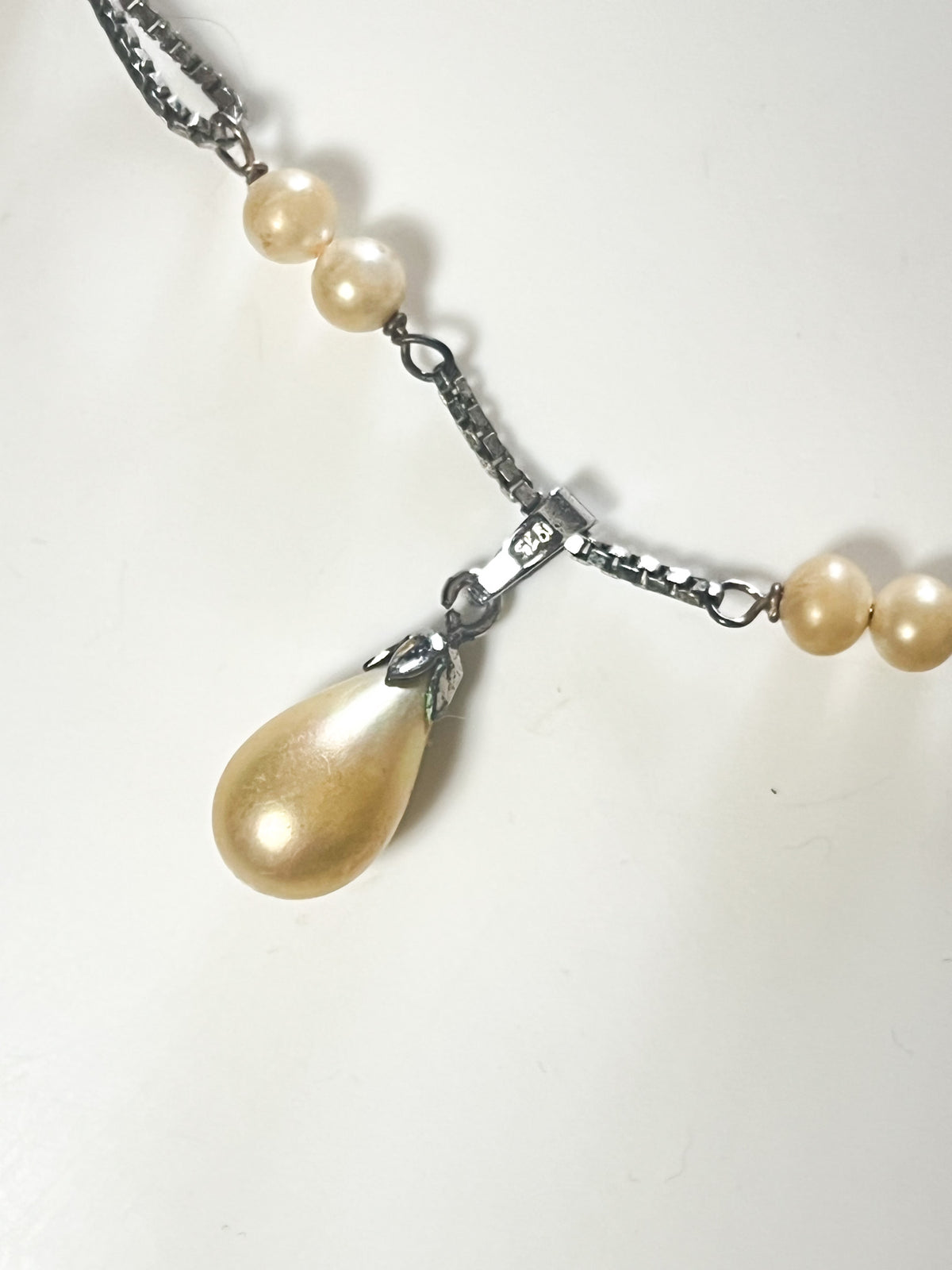 Collier vintage Art Déco en Argent 925 & perles – Pendentif goutte