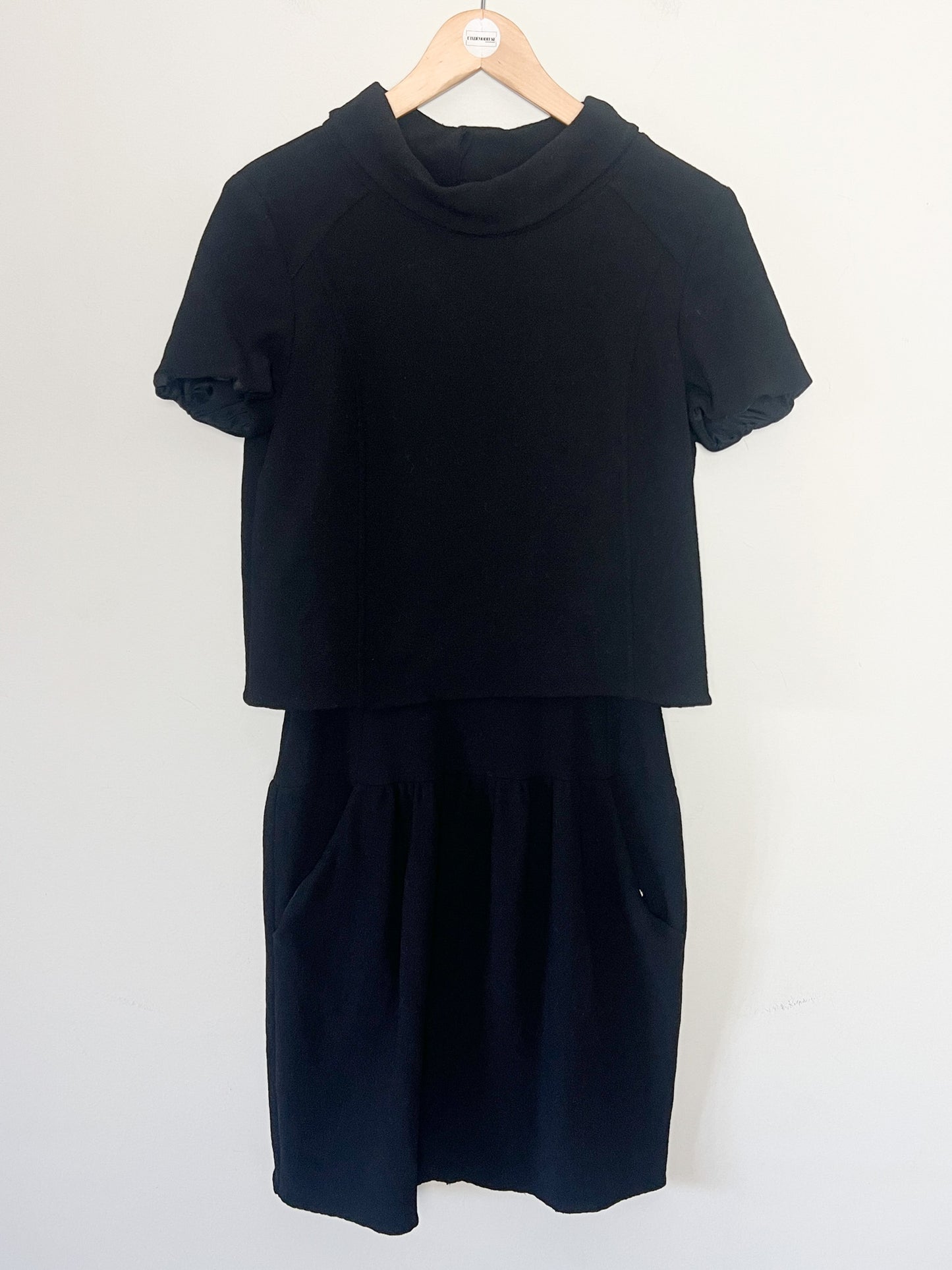 Robe Vintage Oscar de la Renta Noire - 100% Laine - Effet Faux Deux Pièces - Années 80 - Taille 36/38