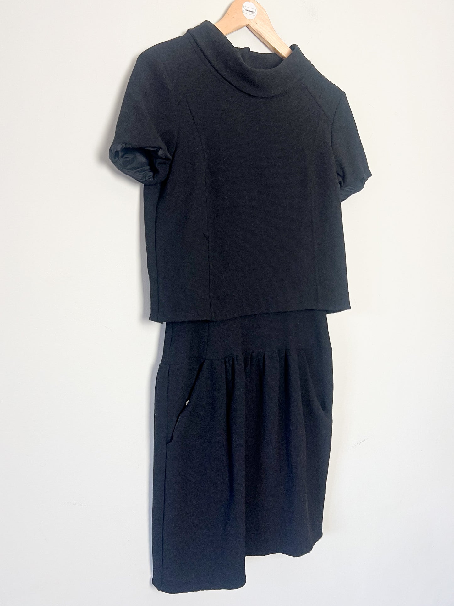 Robe Vintage Oscar de la Renta Noire - 100% Laine - Effet Faux Deux Pièces - Années 80 - Taille 36/38