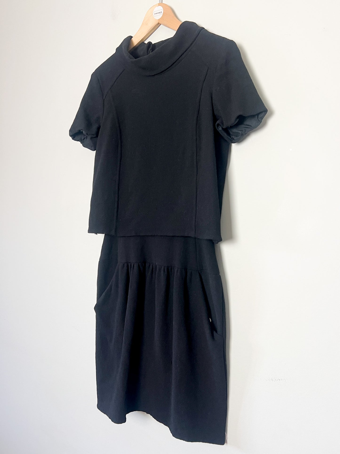 Robe Vintage Oscar de la Renta Noire - 100% Laine - Effet Faux Deux Pièces - Années 80 - Taille 36/38