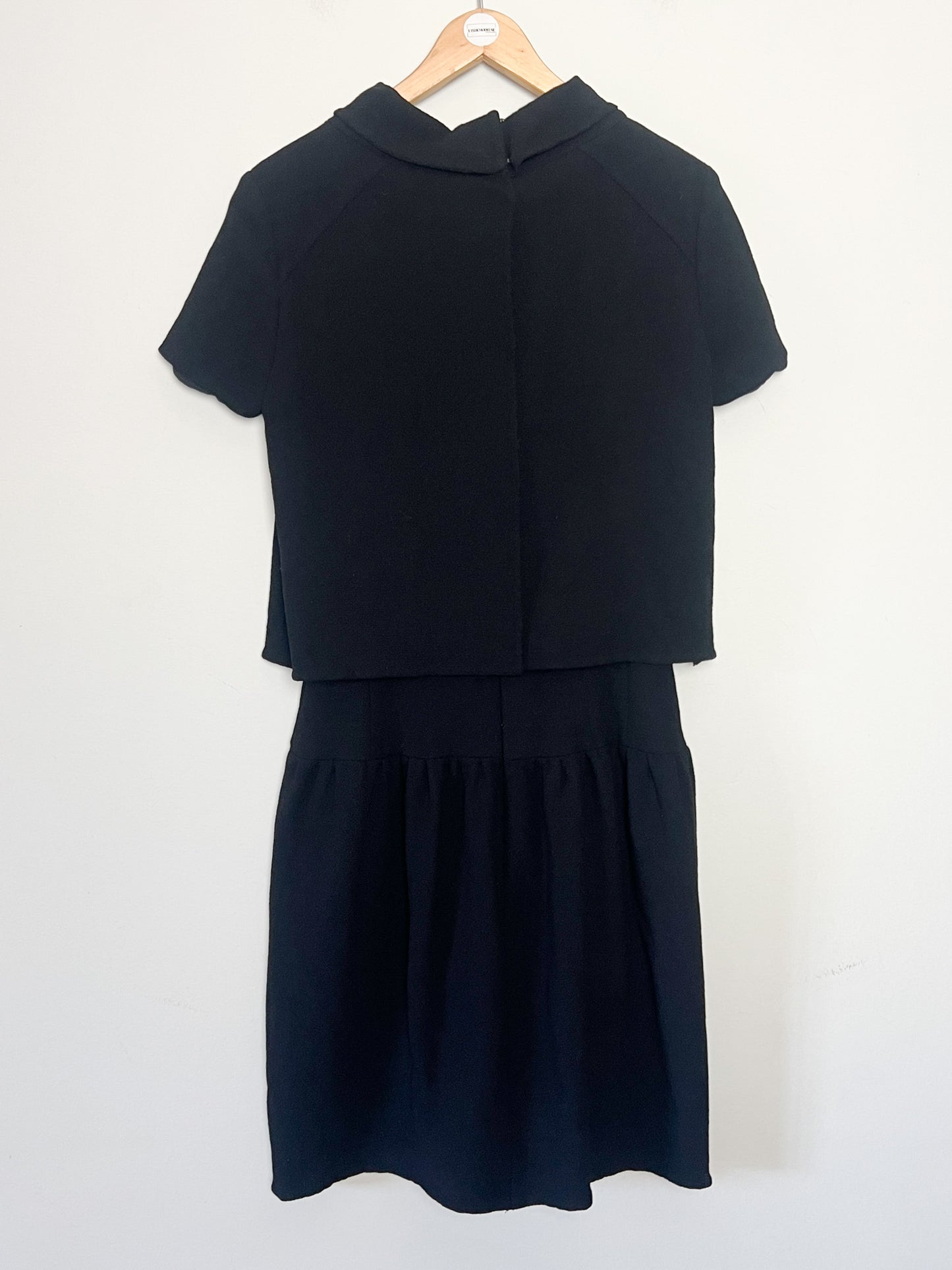 Robe Vintage Oscar de la Renta Noire - 100% Laine - Effet Faux Deux Pièces - Années 80 - Taille 36/38