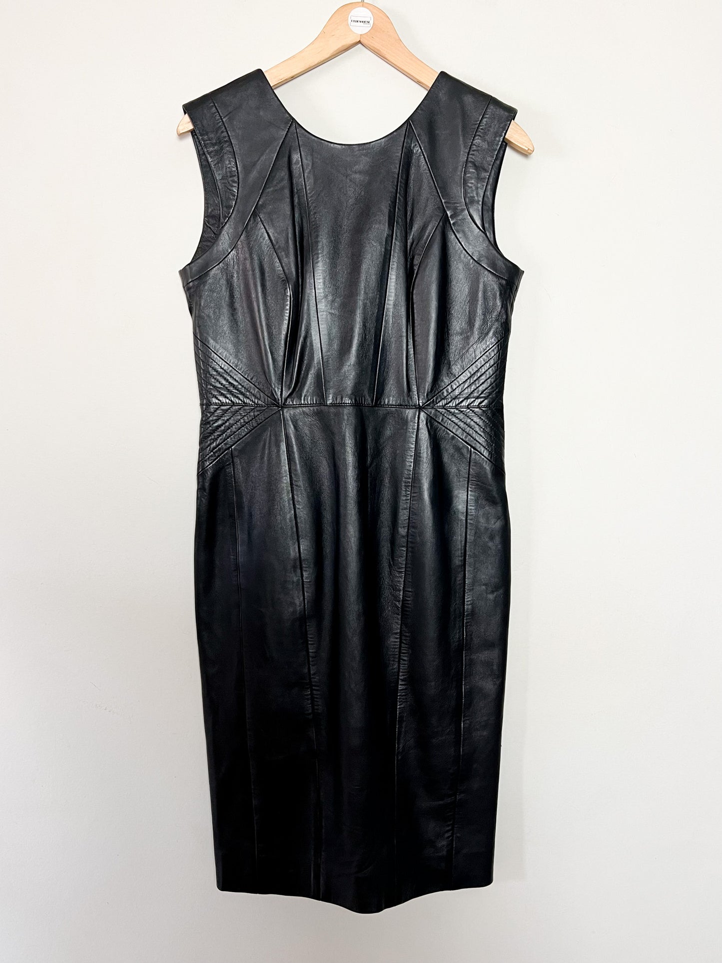 Robe Fourreau en Cuir Véritable Noir - Style Minimal des Années 90 - T38