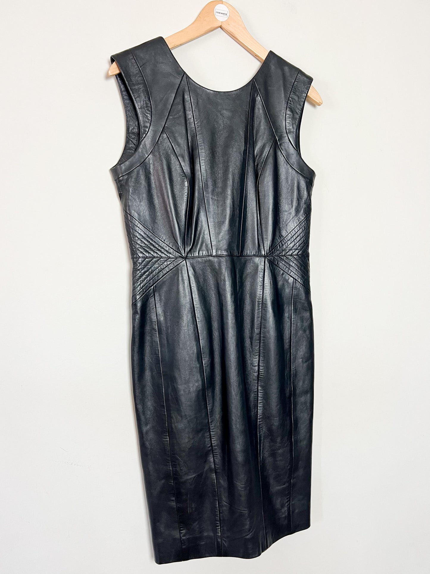 Robe Fourreau en Cuir Véritable Noir - Style Minimal des Années 90 - T38