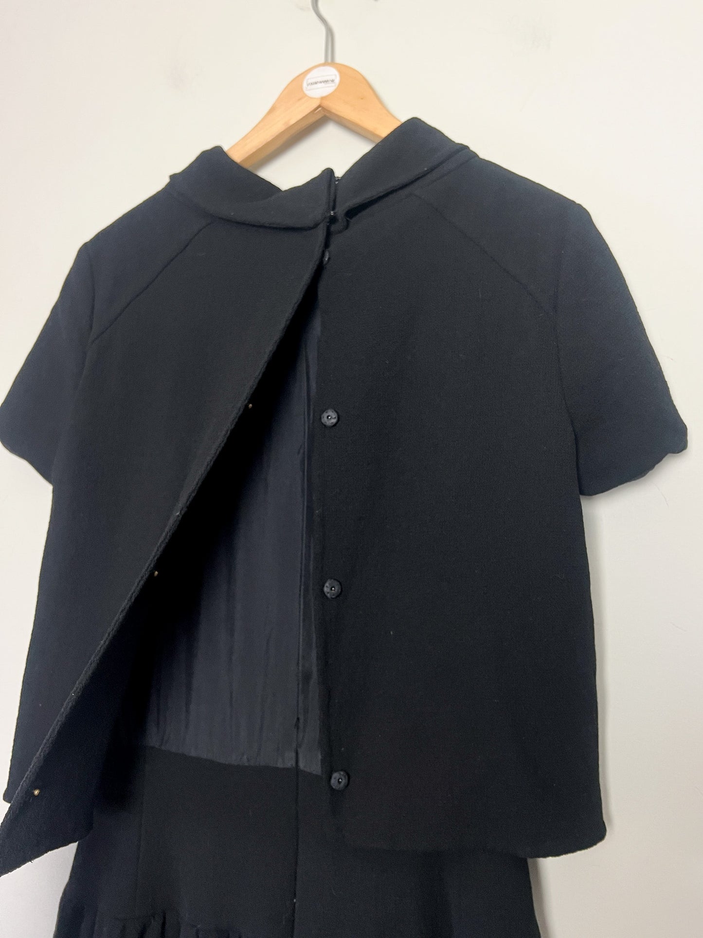 Robe Vintage Oscar de la Renta Noire - 100% Laine - Effet Faux Deux Pièces - Années 80 - Taille 36/38