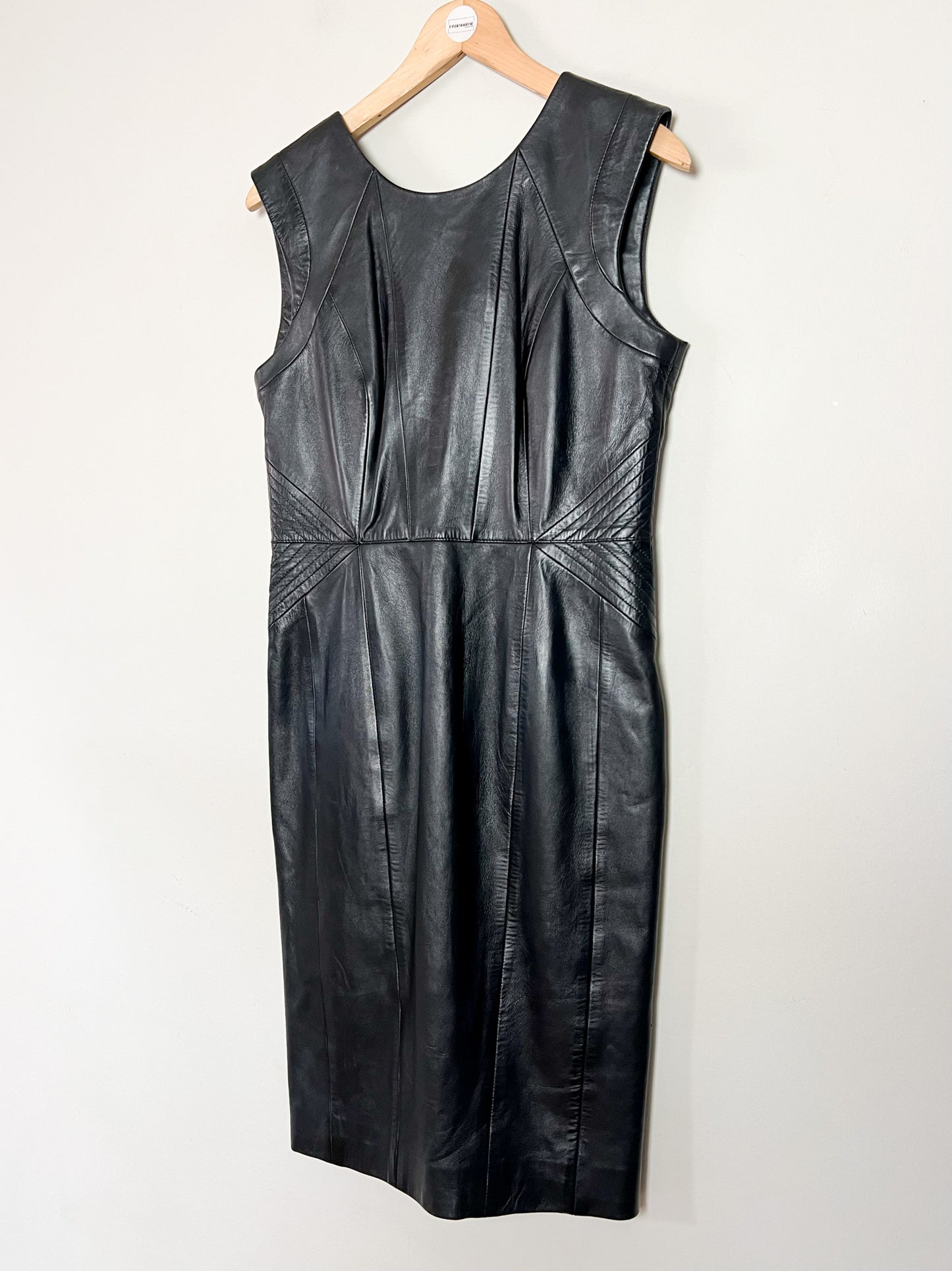 Robe Fourreau en Cuir Véritable Noir - Style Minimal des Années 90 - T38