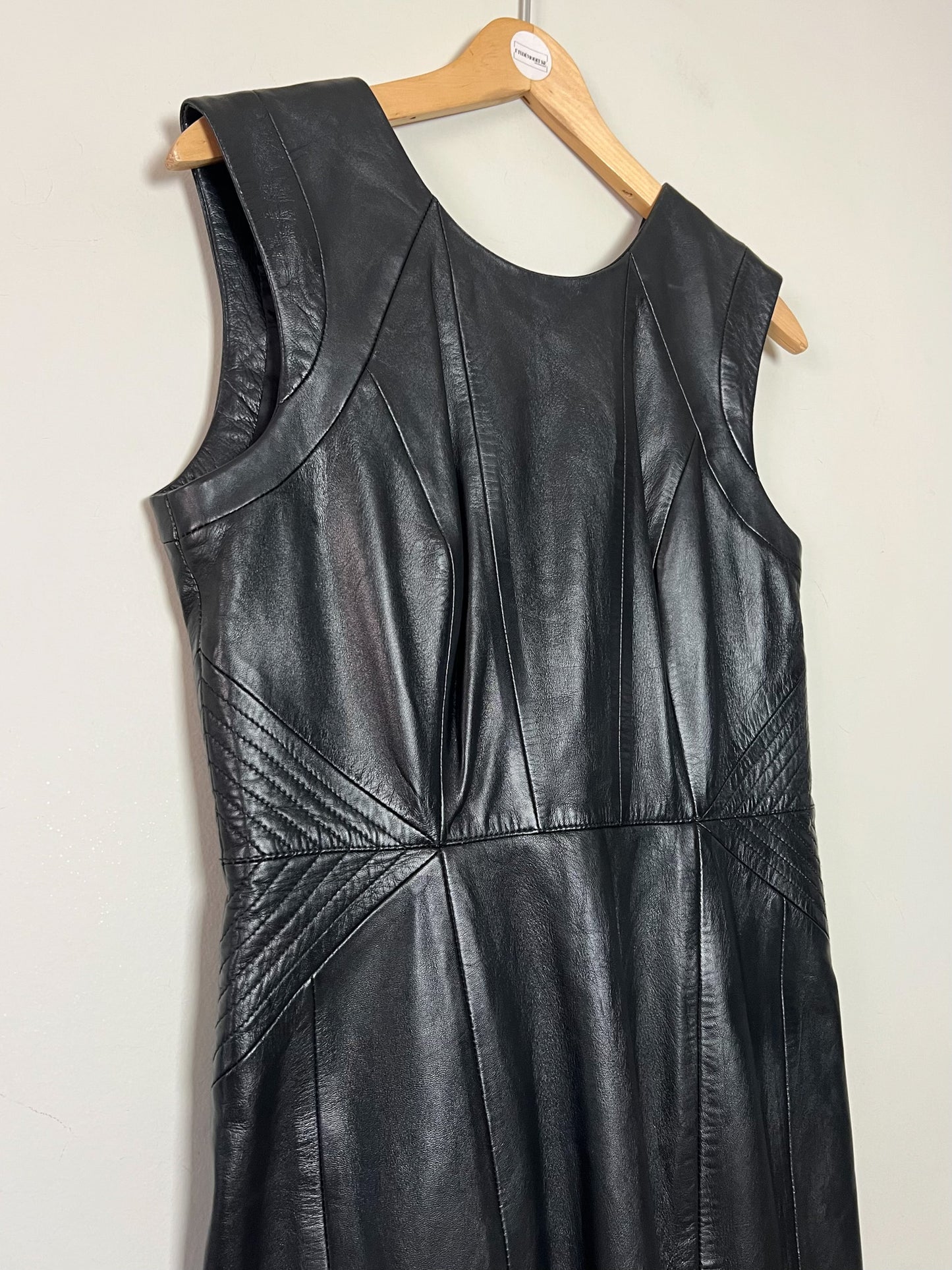 Robe Fourreau en Cuir Véritable Noir - Style Minimal des Années 90 - T38
