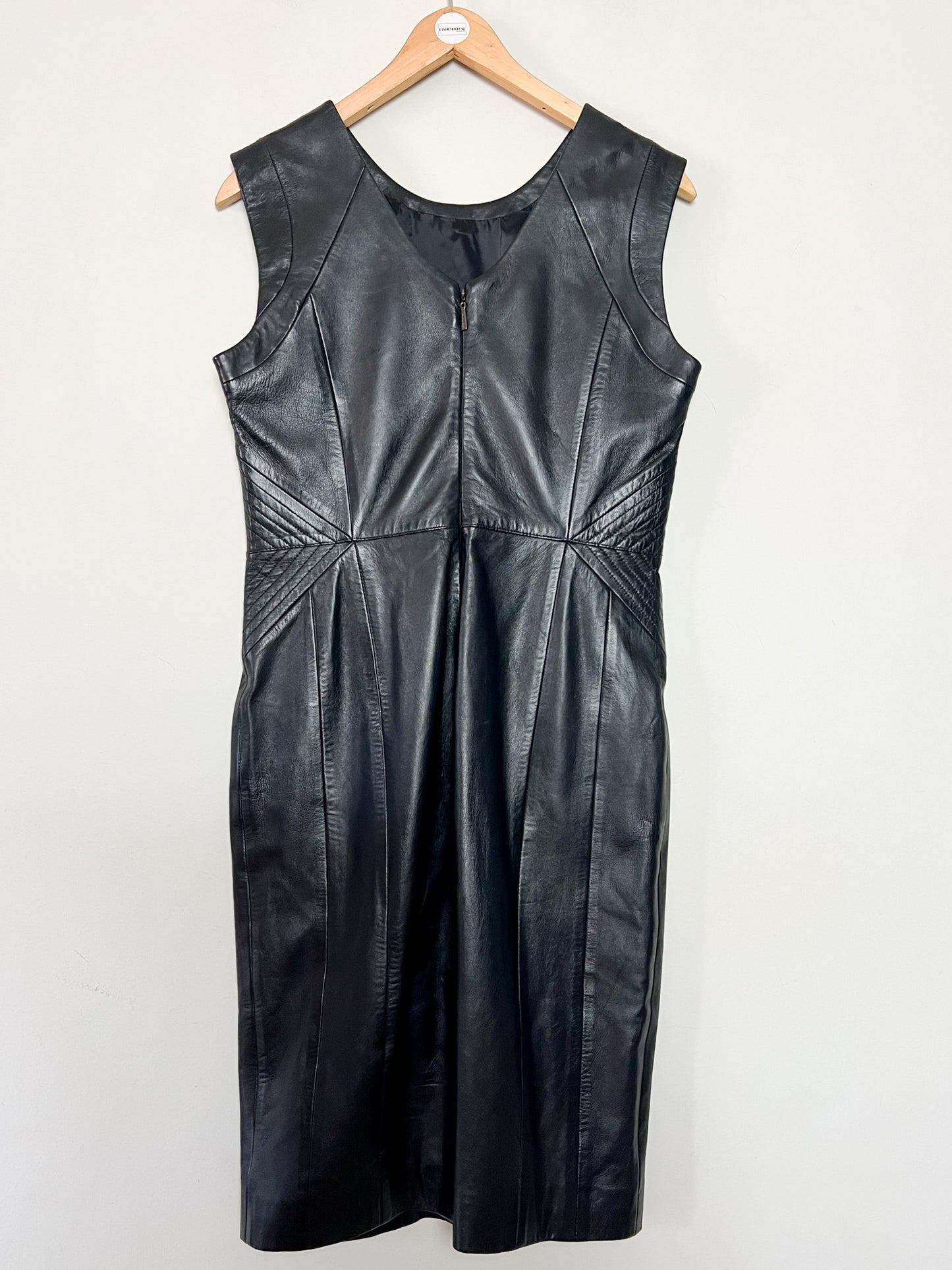 Robe Fourreau en Cuir Véritable Noir - Style Minimal des Années 90 - T38