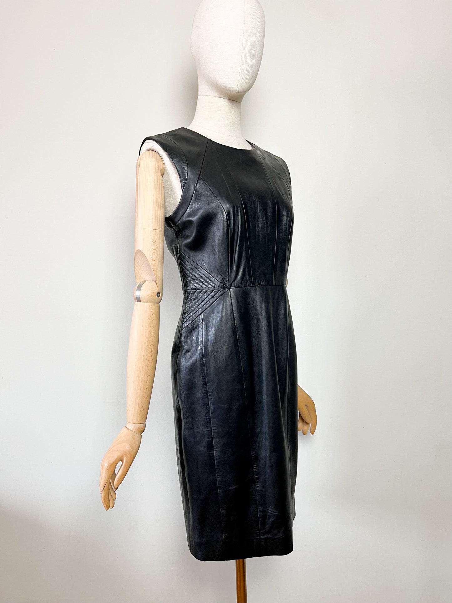 Robe Fourreau en Cuir Véritable Noir - Style Minimal des Années 90 - T38