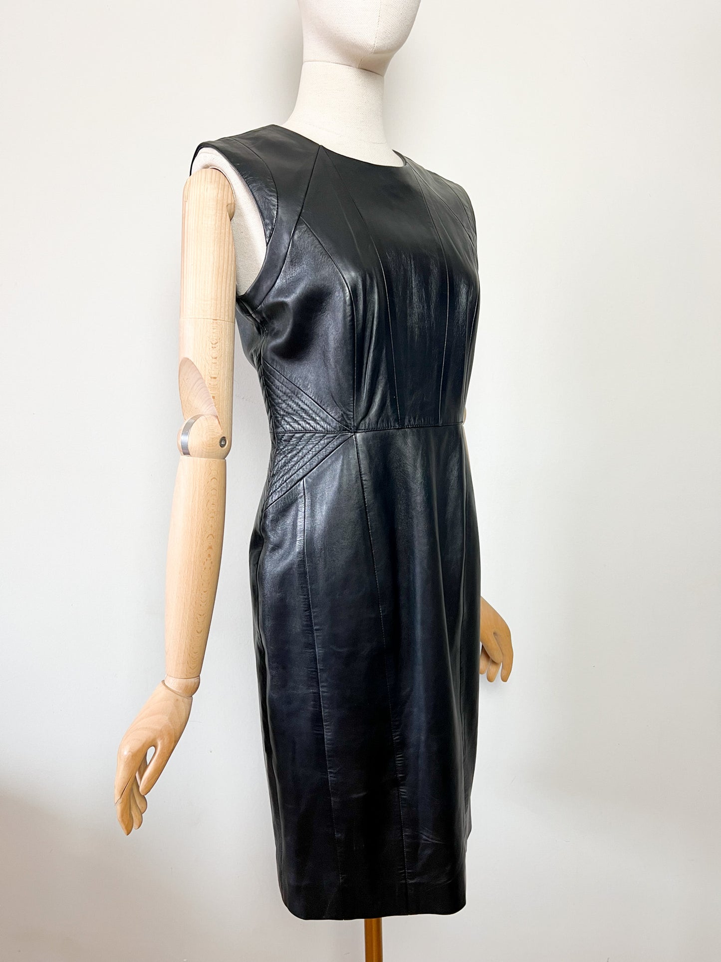 Robe Fourreau en Cuir Véritable Noir - Style Minimal des Années 90 - T38