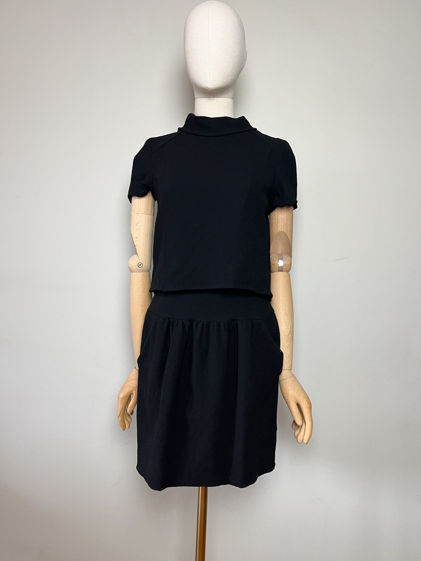 Robe Vintage Oscar de la Renta Noire - 100% Laine - Effet Faux Deux Pièces - Années 80 - Taille 36/38