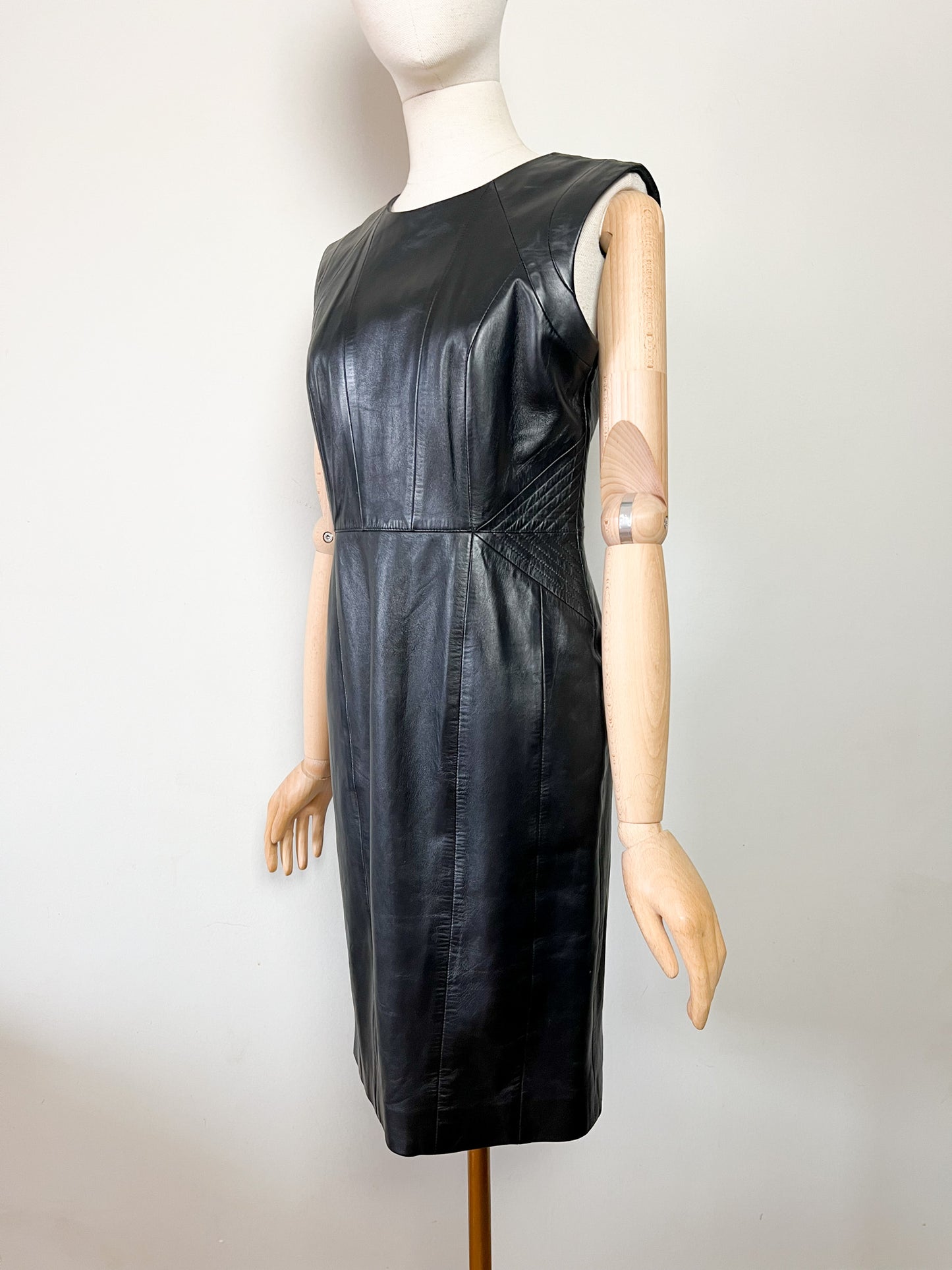 Robe Fourreau en Cuir Véritable Noir - Style Minimal des Années 90 - T38