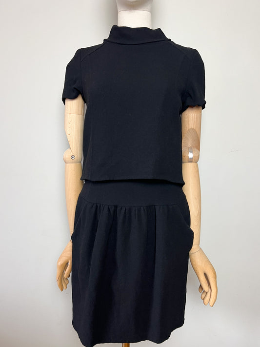 Robe Vintage Oscar de la Renta Noire - 100% Laine - Effet Faux Deux Pièces - Années 80 - Taille 36/38