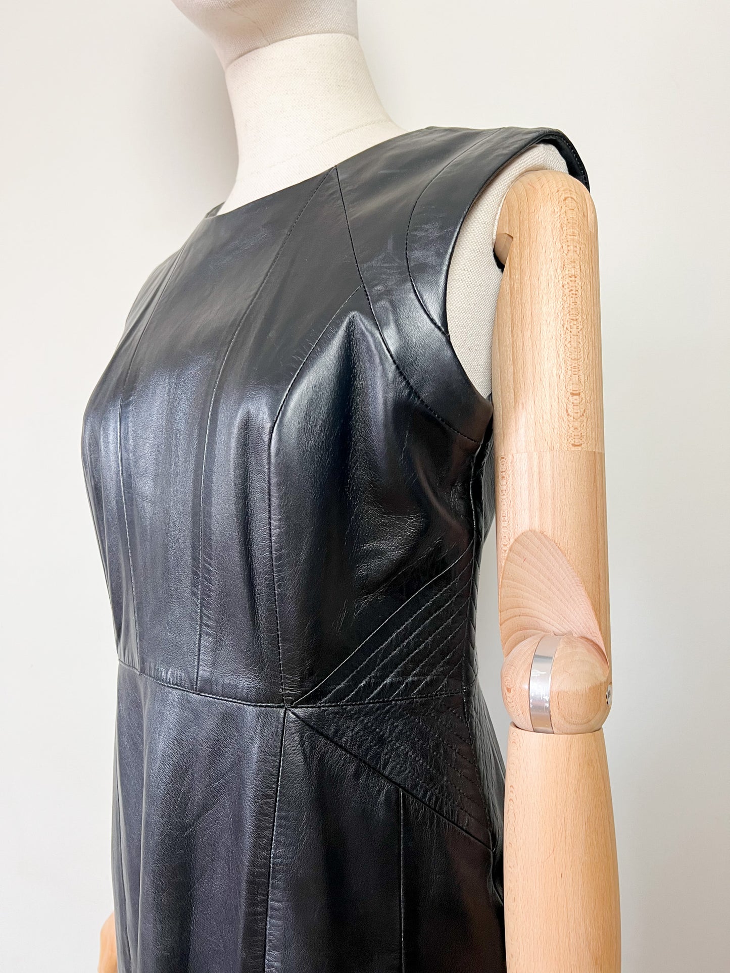 Robe Fourreau en Cuir Véritable Noir - Style Minimal des Années 90 - T38