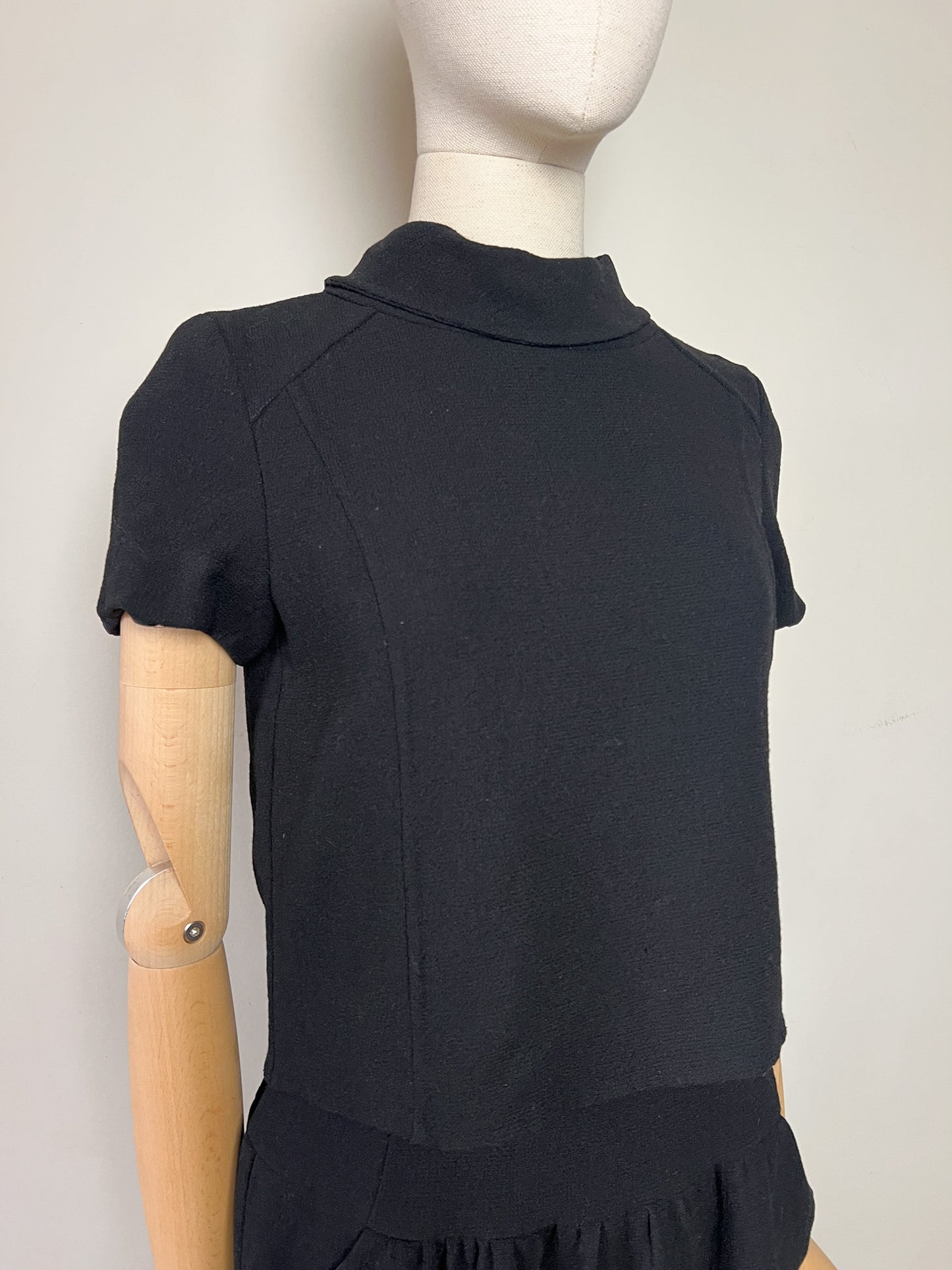 Robe Vintage Oscar de la Renta Noire - 100% Laine - Effet Faux Deux Pièces - Années 80 - Taille 36/38