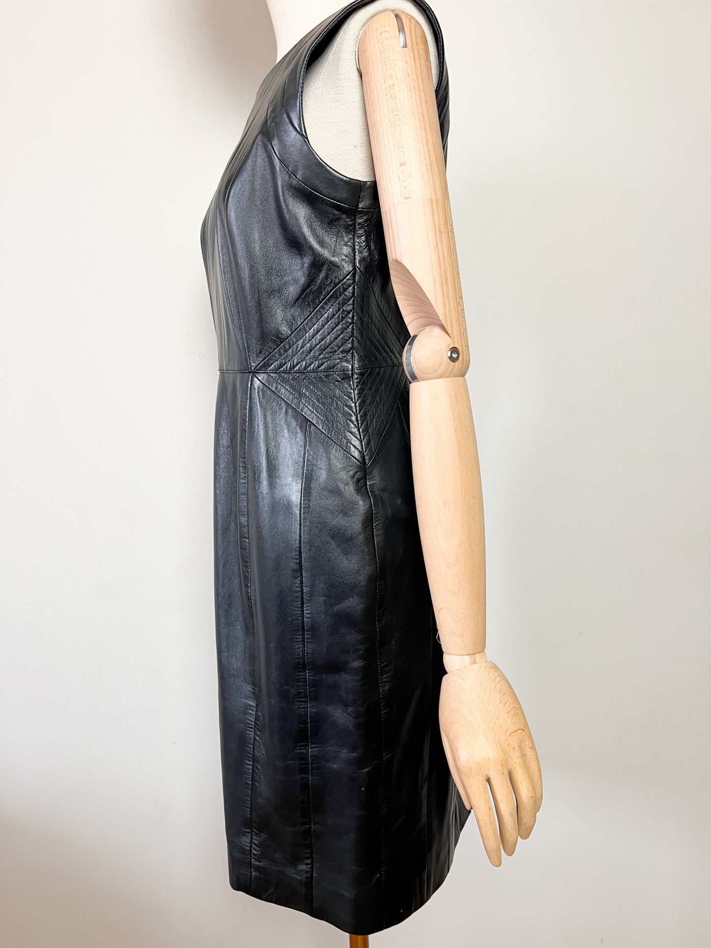 Robe Fourreau en Cuir Véritable Noir - Style Minimal des Années 90 - T38