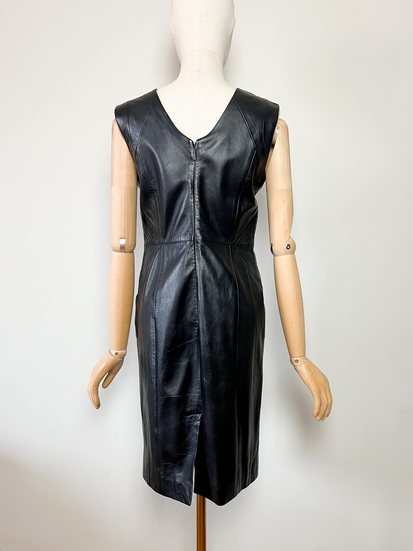 Robe Fourreau en Cuir Véritable Noir - Style Minimal des Années 90 - T38