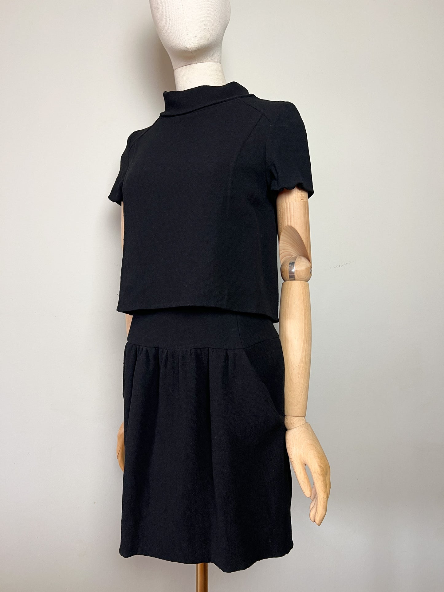 Robe Vintage Oscar de la Renta Noire - 100% Laine - Effet Faux Deux Pièces - Années 80 - Taille 36/38