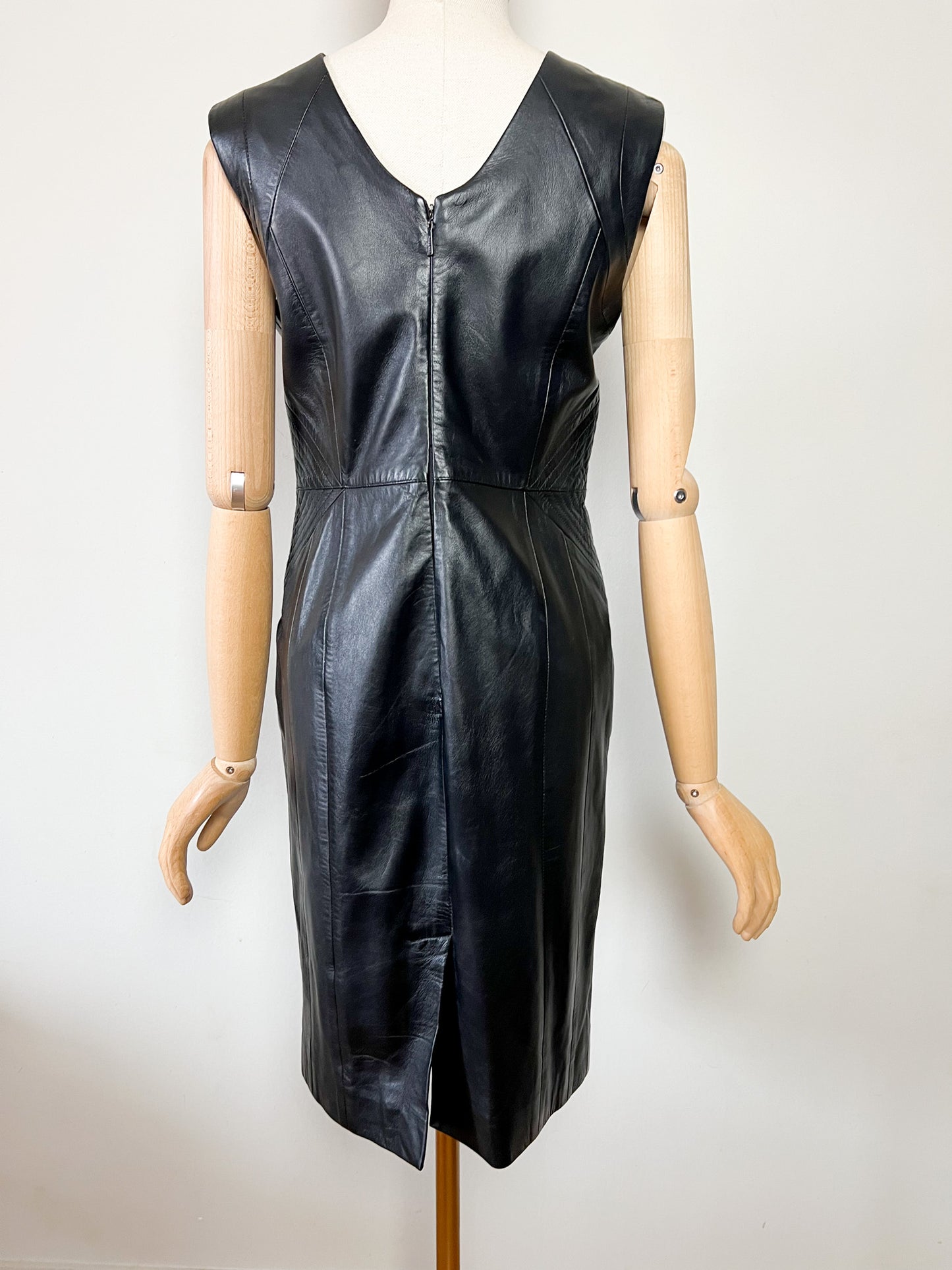 Robe Fourreau en Cuir Véritable Noir - Style Minimal des Années 90 - T38
