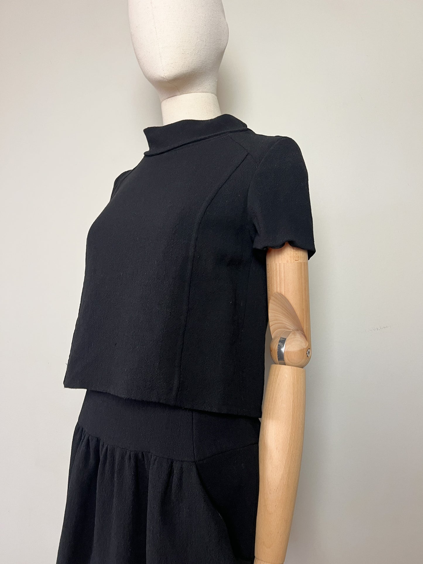 Robe Vintage Oscar de la Renta Noire - 100% Laine - Effet Faux Deux Pièces - Années 80 - Taille 36/38