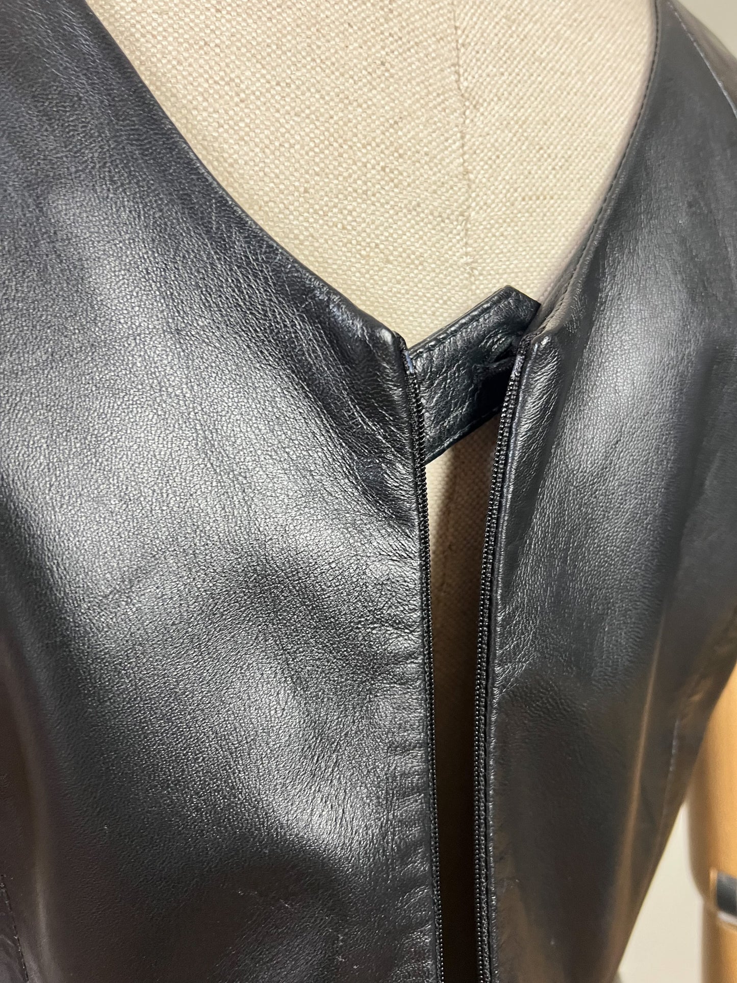 Robe Fourreau en Cuir Véritable Noir - Style Minimal des Années 90 - T38