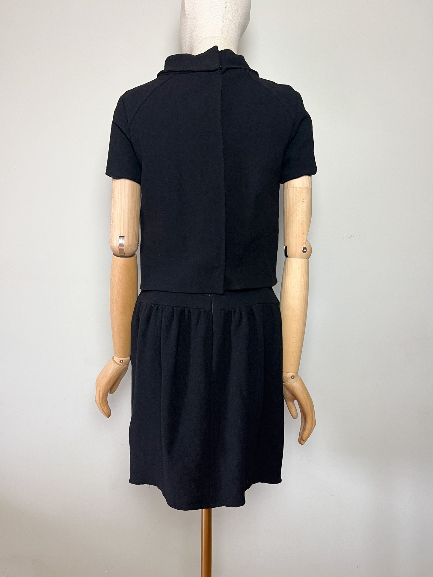 Robe Vintage Oscar de la Renta Noire - 100% Laine - Effet Faux Deux Pièces - Années 80 - Taille 36/38
