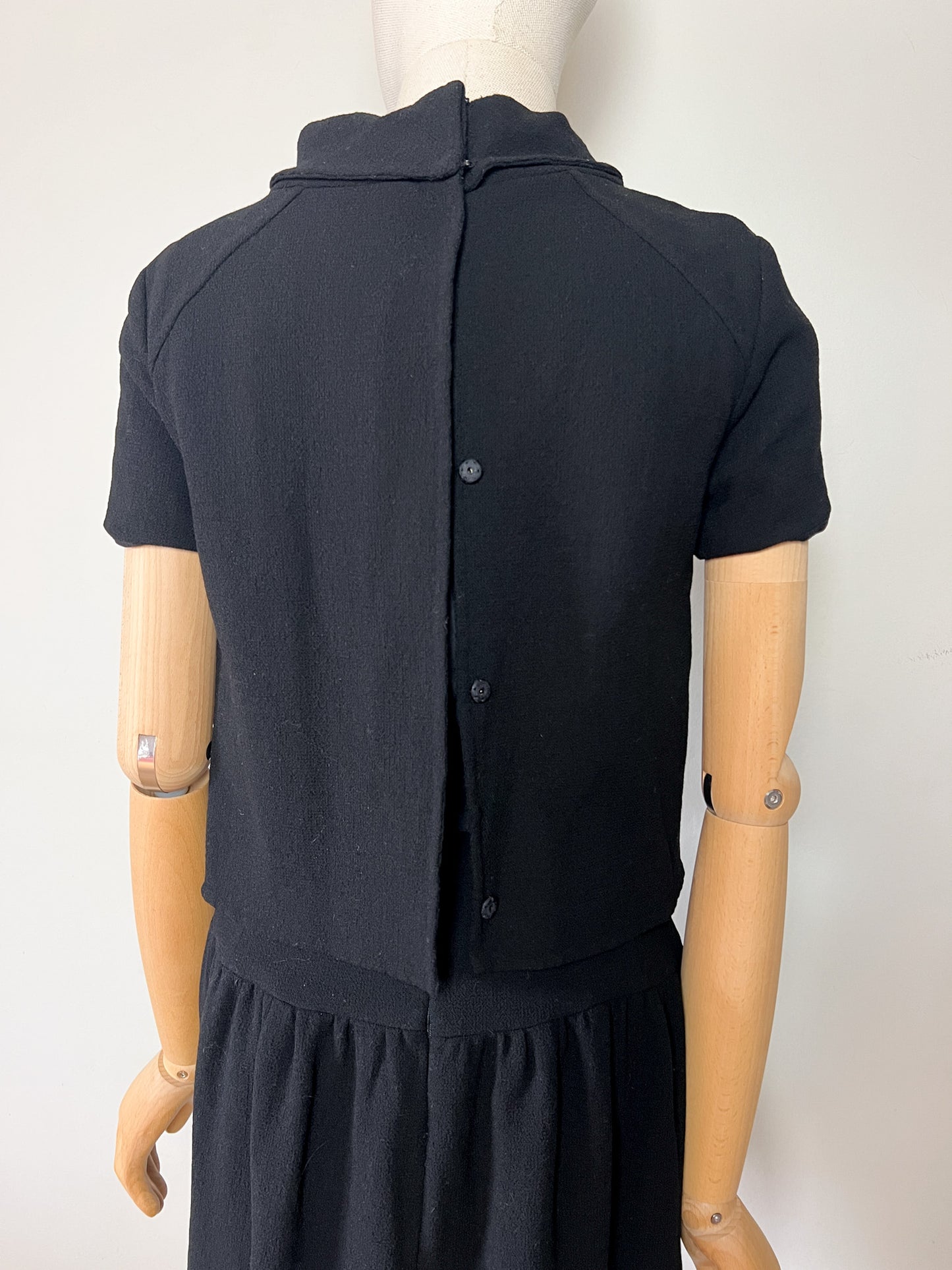 Robe Vintage Oscar de la Renta Noire - 100% Laine - Effet Faux Deux Pièces - Années 80 - Taille 36/38