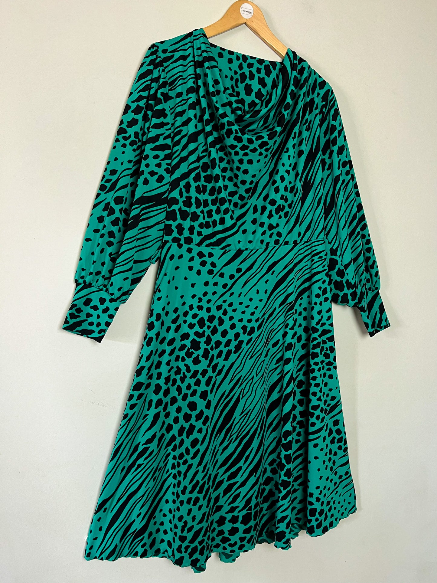 Robe Midi Vintage Verte & Noire - Imprimé Animalier - Made in France - T 40/42