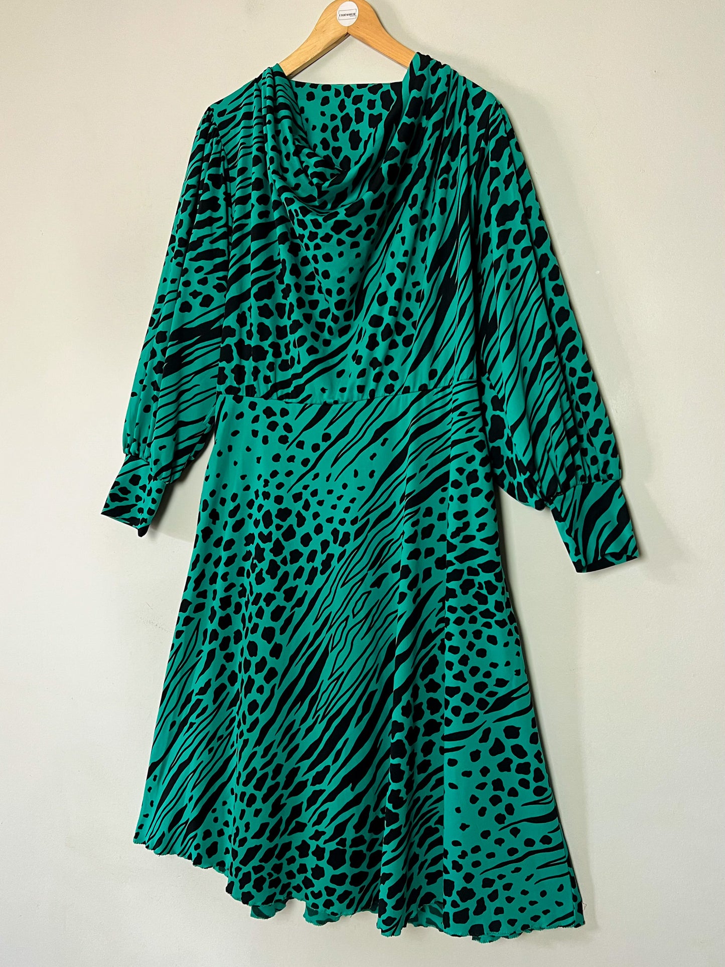 Robe Midi Vintage Verte & Noire - Imprimé Animalier - Made in France - T 40/42