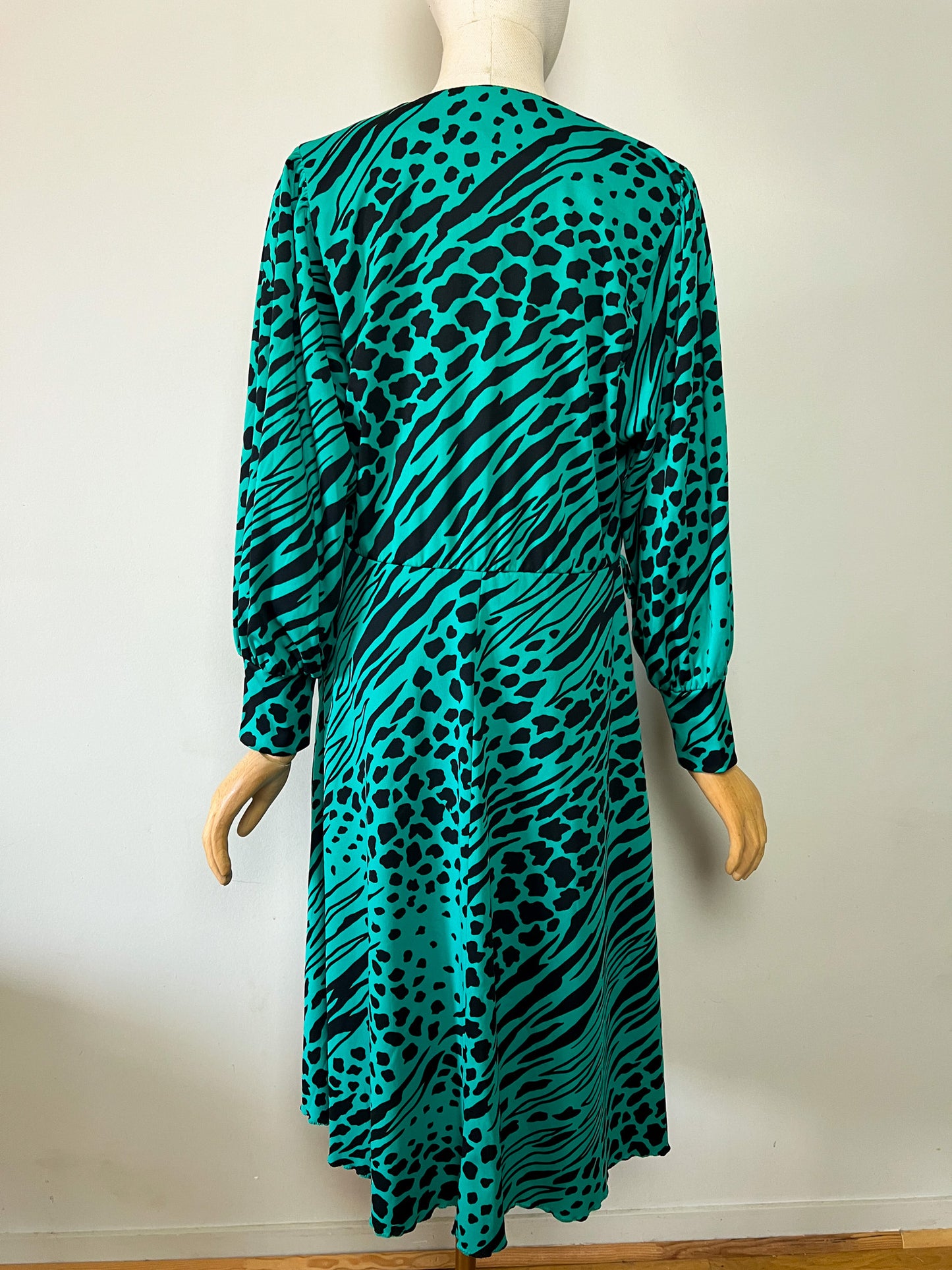 Robe Midi Vintage Verte & Noire - Imprimé Animalier - Made in France - T 40/42