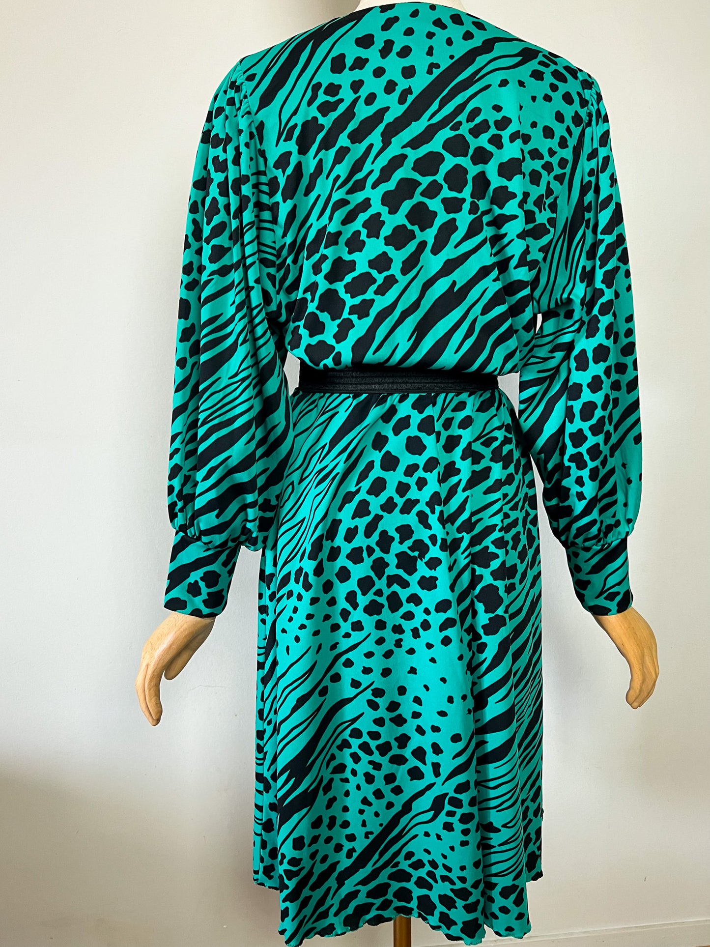 Robe Midi Vintage Verte & Noire - Imprimé Animalier - Made in France - T 40/42