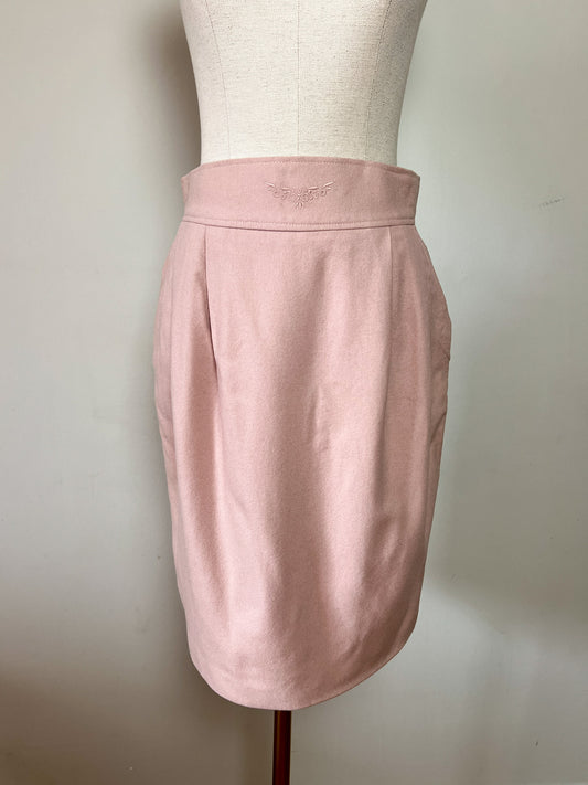 Jupe Cloche Vintage Infinitif - Laine Rose Pâle Brodée - Années 80/90 - Taille 38