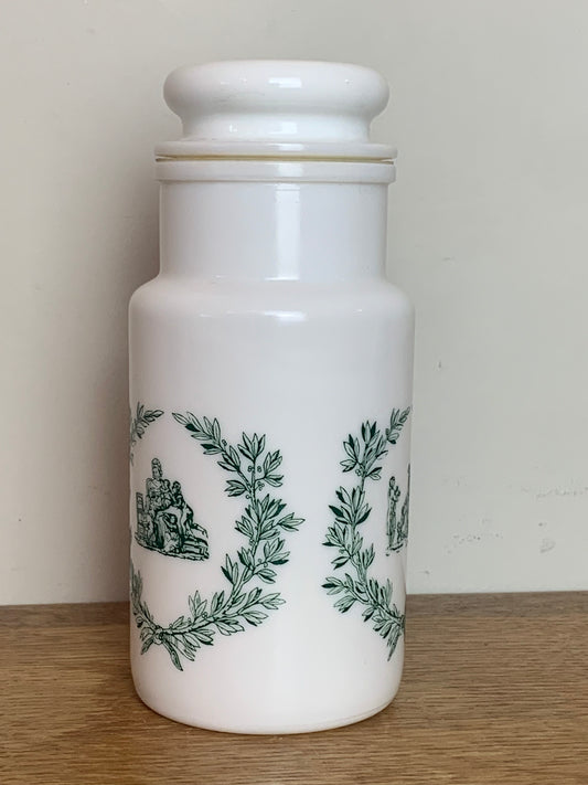 Pot ancien apothicaire en opaline blanc décors verts