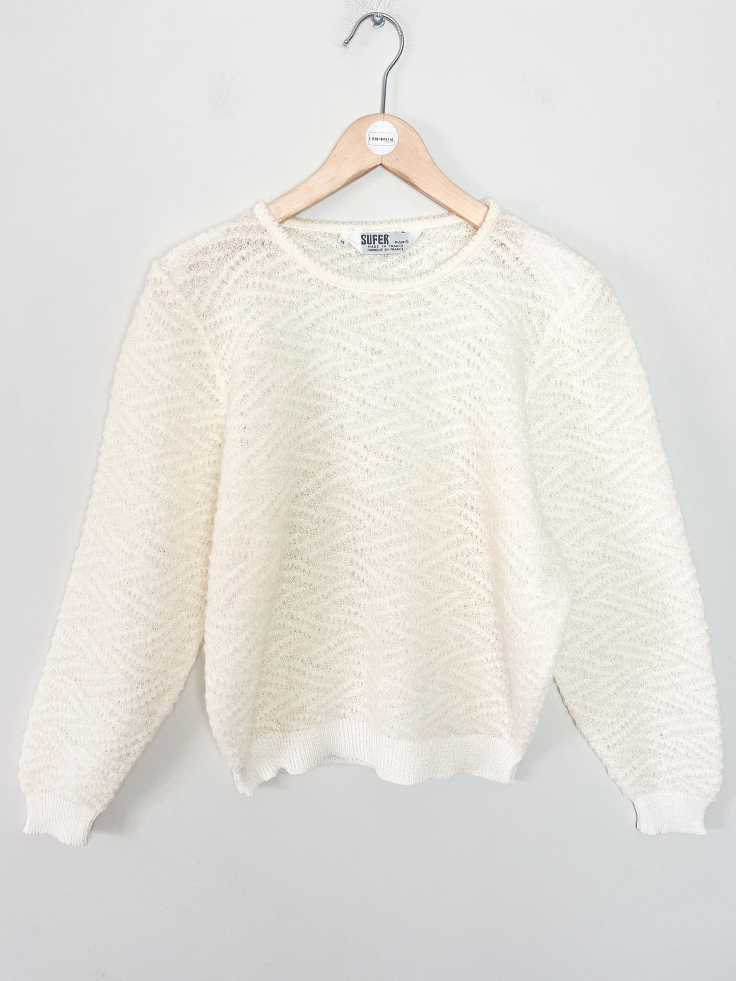 Pull Vintage Années 80 - Blanc Crème & Fils Métallisés - Mohair - Made in France SUFFER Paris – T36/38