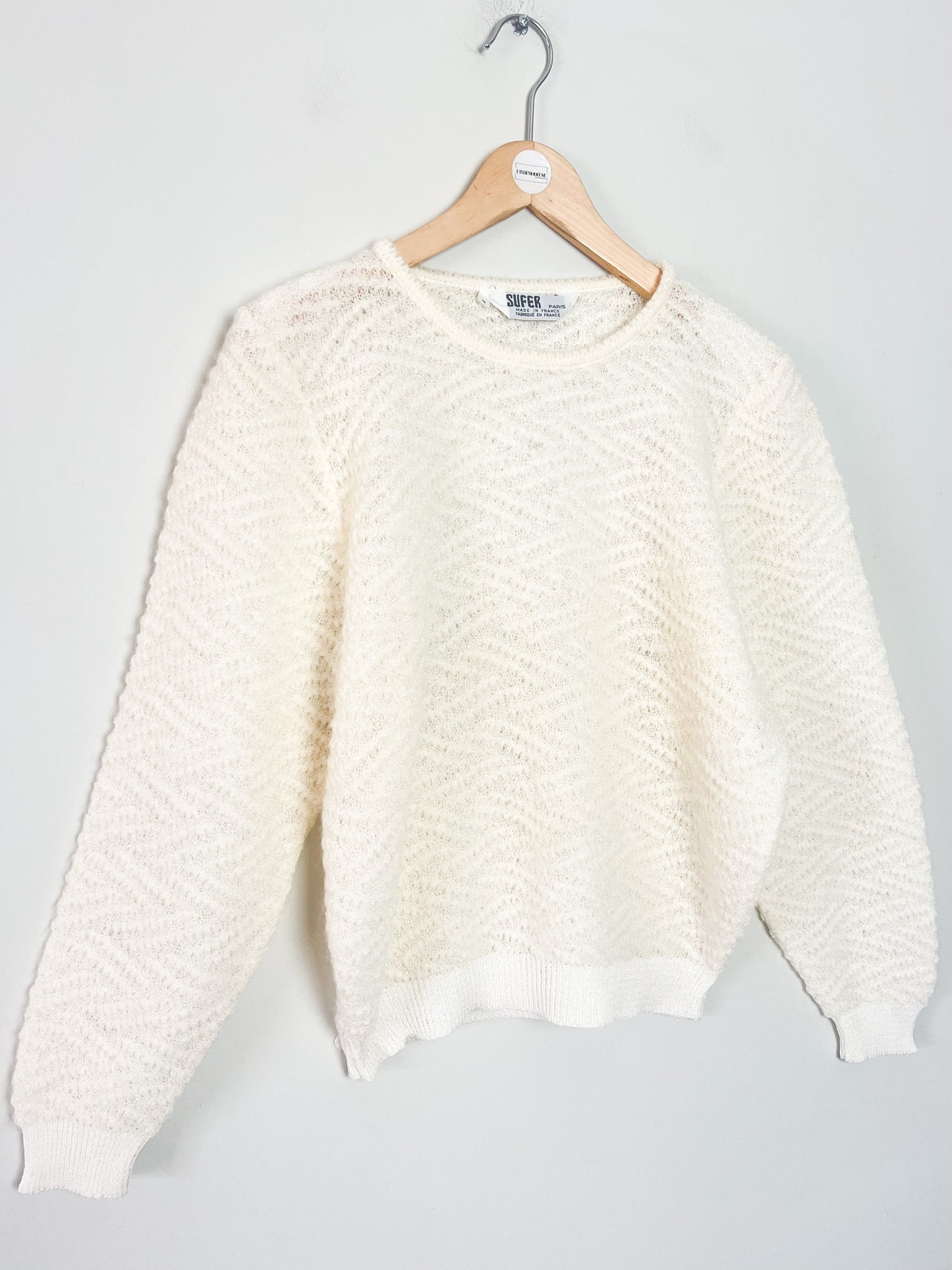 Pull Vintage Années 80 - Blanc Crème & Fils Métallisés - Mohair - Made in France SUFFER Paris – T36/38