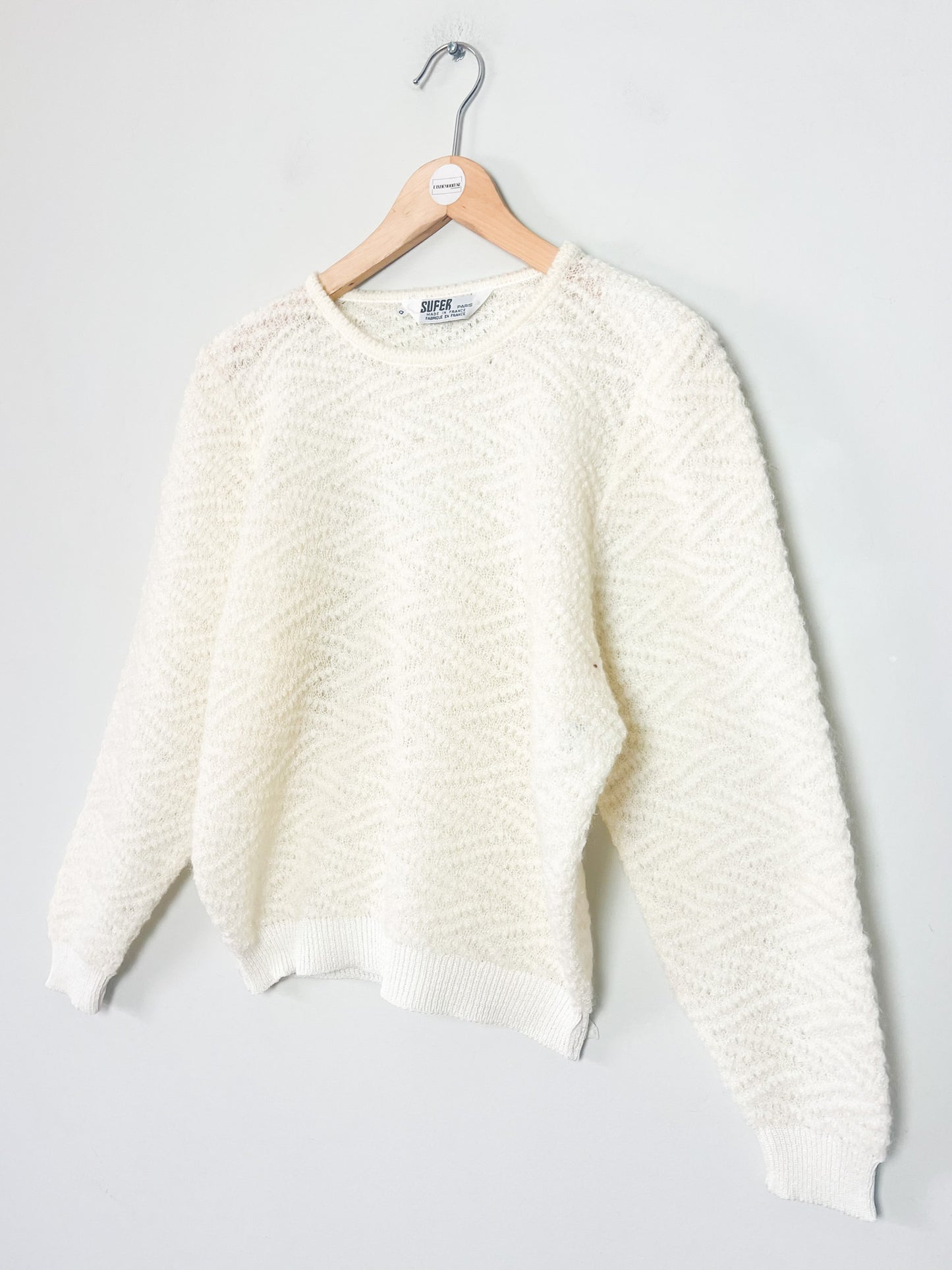 Pull Vintage Années 80 - Blanc Crème & Fils Métallisés - Mohair - Made in France SUFFER Paris – T36/38