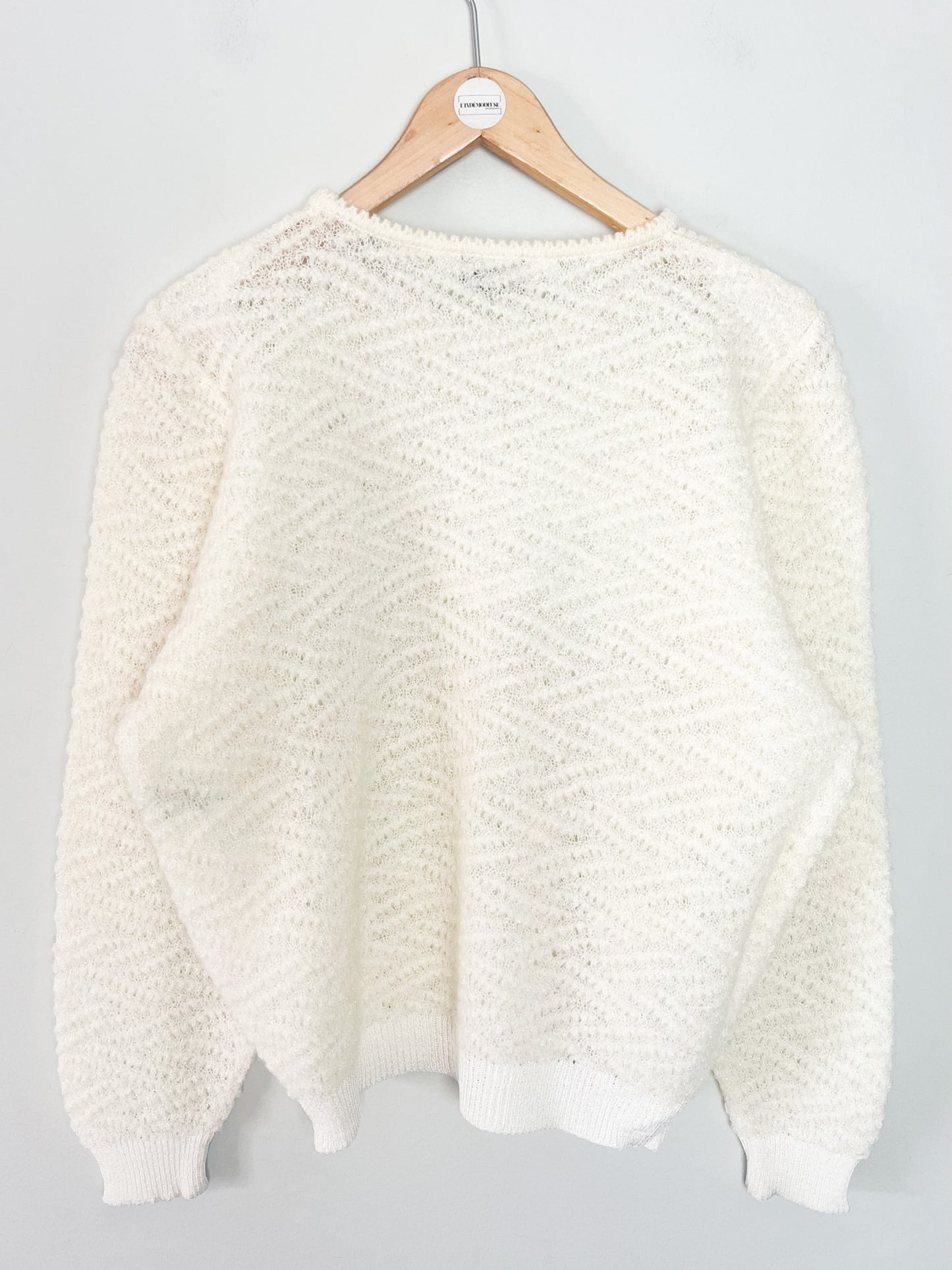 Pull Vintage Années 80 - Blanc Crème & Fils Métallisés - Mohair - Made in France SUFFER Paris – T36/38